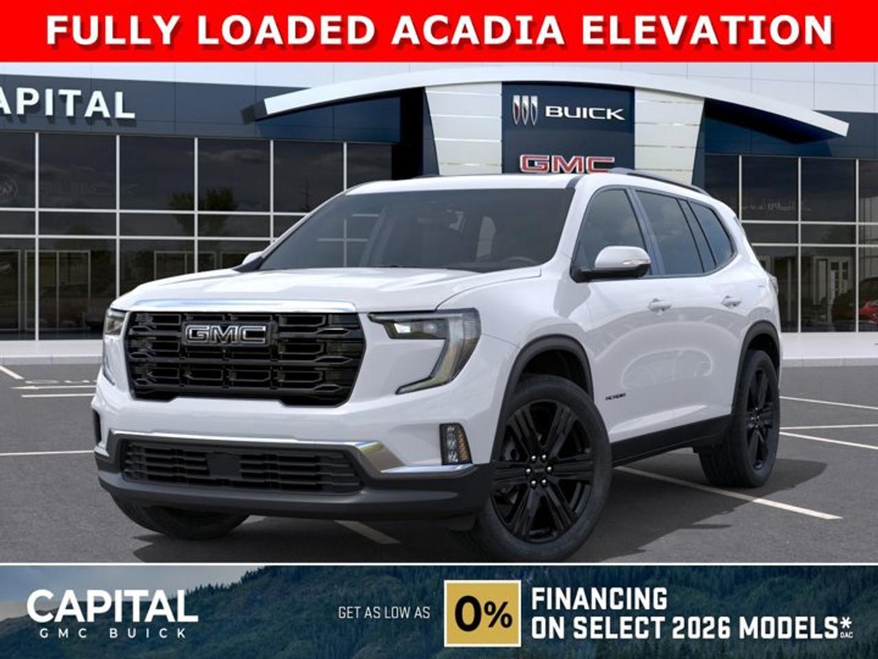 Check out this 2026 GMC Acadia Elevation! Equipped with amazing options like the Black Package, Luxury Package, Heated 1st and 2nd row Seating, Heated Steering, Black 22 Inch Wheels, Black Emblems, Heads-up Display, Panoramic Sunroof, Heated Wiper Park, Remote Start, MASSIVE 15 Touch Screen, Adaptive Cruise Control, Hands-free Power Liftgate, 360 CAM, Rear Streaming Camera Mirror, Trailering Package, and a ton of other incredible Safety Features... CALL NOW!Ask for the Internet Department for more information or book your test drive today! Text 825-445-0521 for fast answers at your fingertips!AMVIC Licensed Dealer - Licence Number B1044900Disclaimer: All prices are plus taxes and include all cash credits and loyalties. See dealer for details. AMVIC Licensed Dealer # B1044900