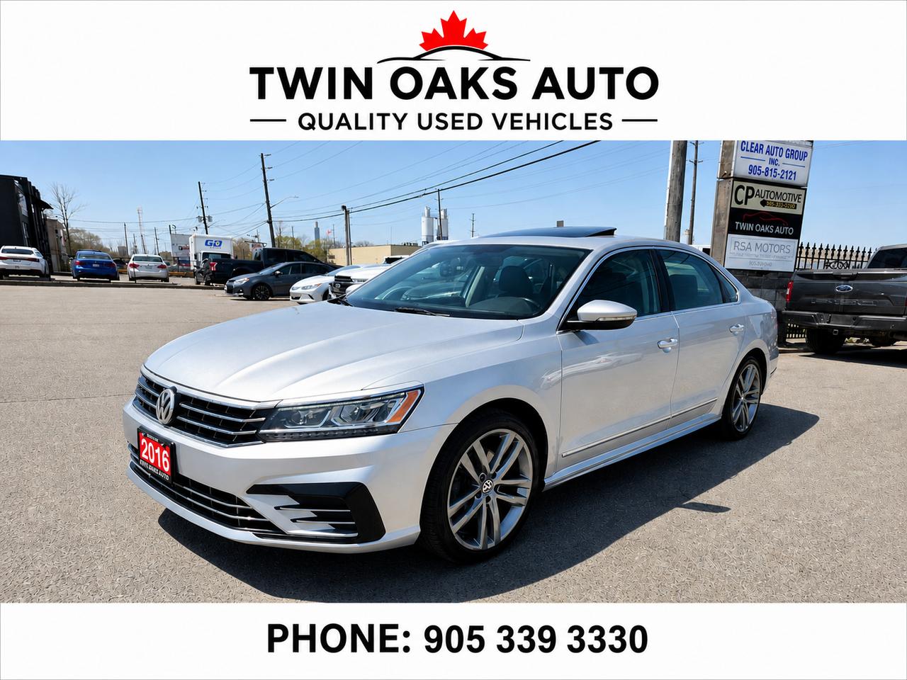 <p data-start=0 data-end=42>2016 <span class=hover:entity-accent entity-underline inline cursor-pointer align-baseline><span class=whitespace-normal>Volkswagen Passat Comfortline R-Line</span></span></p><p data-start=44 data-end=352>Beautiful Passat Comfortline with the desirable R-Line appearance package, giving this sedan a much sportier and more upscale look than the standard model. Comfortable, fuel efficient, and loaded with premium features, this is an excellent daily driver with classic Volkswagen refinement and highway comfort.</p><p data-start=354 data-end=842>Comfortline package with R-Line trim<br>Automatic transmission<br>Turbocharged engine<br>R-Line sport appearance package<br>Sport front and rear bumpers<br>R-Line alloy wheels<br>Fog lights<br>Leatherette seating surfaces<br>Heated front seats<br>Power driver seat<br>Touchscreen infotainment system<br>Backup camera<br>Bluetooth connectivity<br>Push button start<br>Dual-zone climate control<br>Cruise control<br>Steering wheel audio controls<br>Power windows, locks & mirrors<br>Large trunk with spacious rear seating<br>Excellent fuel economy</p><p data-start=844 data-end=1026>The Comfortline package adds upgraded interior comfort and convenience features, while the R-Line trim gives the car a much more aggressive and sporty appearance both inside and out.</p><p data-start=1028 data-end=1128 data-is-last-node= data-is-only-node=>A clean, stylish sedan that offers German engineering, comfort, and sporty looks all in one package.</p><p><strong>Additional Certification Cost</strong>: The full certification cost for this vehicle is <strong>$790 + HST</strong>.</p><p><strong>What&rsquo;s Included with Certification</strong>:</p><ul><li>The vehicle will be delivered with a <strong>valid safety certification</strong> and a <strong>36-day safety item warranty</strong> for your peace of mind.</li><li>A <strong>fresh oil change</strong> will be performed, and all fluids will be topped up.</li><li>The vehicle will be <strong>professionally detailed</strong>, ensuring it looks and feels like new when you pick it up.</li></ul><p>At <strong>Twin Oaks Auto</strong>, we are committed to providing a <strong>hassle-free car buying experience</strong>. From your first inquiry to driving off in your new car, our goal is to get you on the road quickly and stress-free!</p><p><strong>Financing Options Available!</strong><br>Flexible financing options are available to suit your needs. Contact us for more details.</p><p><strong>Contact Us Today</strong>:<br>📞 <strong>Call Us</strong>: 905-339-3330<br>📍 <strong>Location</strong>: 2470 Royal Windsor Drive, Oakville, Ontario, L6J 7Y2</p><p><br>(Conveniently located between Ford Drive and Winston Churchill Blvd.)</p><p><strong>More Information</strong>:<br>Visit our website at <strong><a href=http://www.twinoaksauto.com>TwinOaksAuto.com</a></strong> to view additional pictures, explore our inventory, and access CARFAX reports.</p><p>&nbsp;</p>