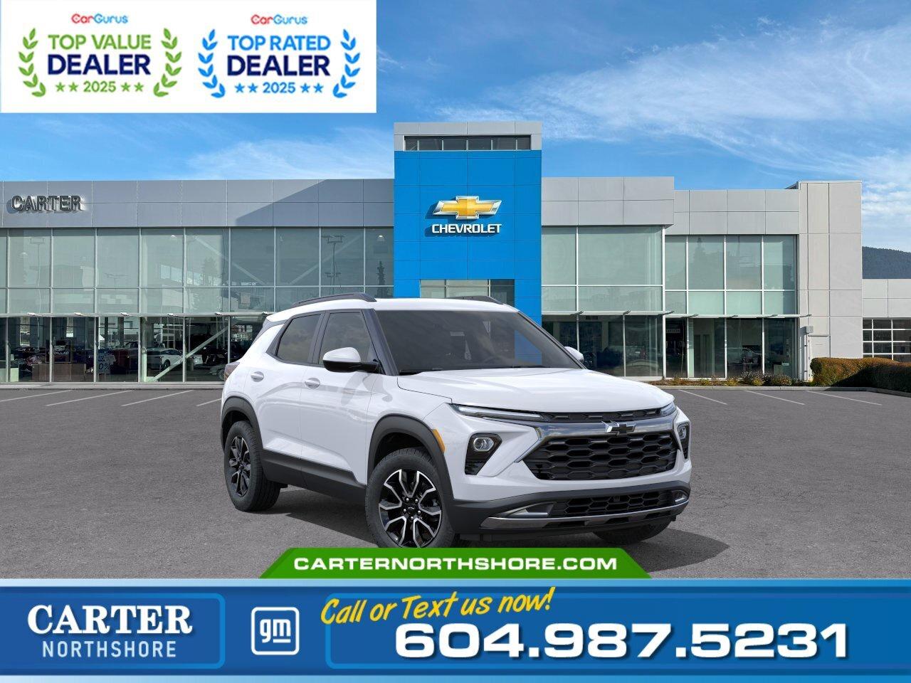 GREAT NEWS&hellip; EMPLOYEE PRICING IS BACK! Take advantage of exclusive Employee Pricing on eligible new vehicles and enjoy exceptional value for a limited time. This is your opportunity to save on the vehicle youve been waiting for while inventory lasts. Contact us today to confirm your eligibility and discover the available offers on your preferred model.  Take your adventures to the next level with this 2025 Chevrolet Trailblazer ACTIV AWD. Powered by a 1.3L Turbo engine and 9-speed automatic transmission, it combines capability with efficiency. Loaded with features like a panoramic sunroof, heated front seats, wireless charging, Bose 7-speaker audio, and hands-free power liftgate, it also offers advanced safety with lane keep assist, forward collision alert, and rear park assist. Finished in stunning Iridescent Pearl Tricoat with bold Activ styling, this Trailblazer is ready for any journey. Come take it for a test drive today and experience all this stylish vehicle has to offer!  Test Drive Today! WHY CARTER GM NORTHSHORE? - An unrivalled vehicle purchasing experience! - Exceeding our loyal customers expectations since 1990 - 4.7 Google star rating (with 1,700+ customer reviews) - CarGurus Top-Rated Dealer 2025 Award - CarGurus Top Value Dealer 2025 Award - Vehicle trades welcome! Best price guaranteed! - We provide upfront pricing, zero hidden fees, and 100% transparency - Fast approvals and 99% acceptance rates (no matter your current credit status!) - Multilingual staff (many languages spoken) - Comfortable non-pressured environment with in-store television, WIFI and a childrens play area!        Were here to help you drive the vehicle you want, the vehicle you deserve! QUESTIONS? GREAT! WEVE GOT ANSWERS! To speak with a friendly vehicle specialist - CALL NOW! The advertised price includes all standard dealer fees and any applicable manufacturer or dealer incentives. It does not include applicable taxes, licensing, insurance, or optional products or services. Dealer fees will be clearly broken out and itemized on the bill of sale, maximum total of fees $699.00. Prices are shown in Canadian dollars. While we make every effort to ensure accuracy, vehicle details, pricing, options, and availability are subject to change without notice. Please confirm all information with dealership sales management before purchase. Dealer Code: 81121