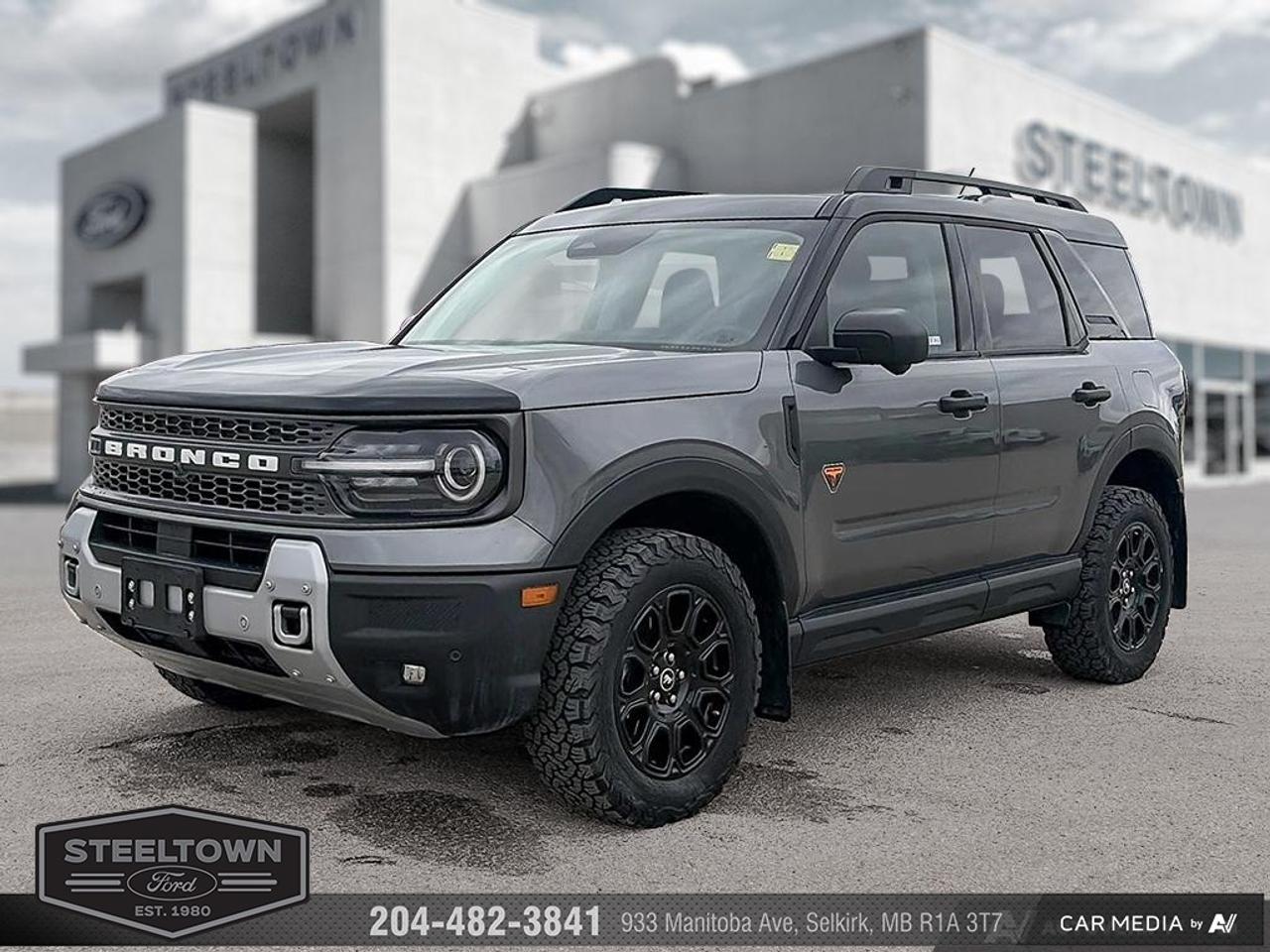 <b>Off-Road Package,  Heated Seats,  SiriusXM,  Apple CarPlay,  Android Auto!</b><br> <br> We value your TIME, we wont waste it or your gas is on us!   We offer extended test drives and if you cant make it out to us we will come straight to you!<br><br><br> <br>Looking for off-roading capability with a mix off efficiency and tech features? This Bronco Sport is certainly up to the challenge. This 2025 Ford Bronco Sport is fresh on our lot in Selkirk. <br> <br>A compact footprint, an iconic name, and modern luxury come together to make this Bronco Sport an instant classic. Whether your next adventure takes you deep into the rugged wilds, or into the rough and rumble city, this Bronco Sport is exactly what you need. With enough cargo space for all of your gear, the capability to get you anywhere, and a manageable footprint, theres nothing quite like this Ford Bronco Sport. This SUV has 26,021 km. Its nice in colour. It has an Automatic transmission and is powered by a 250HP 2.0L 4 Cylinder Engine. <br> <br> Our Bronco Sports trim level is Badlands. Rugged and capable, this Bronco Sport Badlands is ready for your next off-road adventure, with beefy off-road suspension, a reinforced undercarriage with 4 skid plates, off-road wheels, and front tow hooks. Also standard include heated seats with SiriusXM streaming radio and exclusive aluminum wheels. This SUV also features a slew of standard infotainment and convenience features, including voice-activated automatic air conditioning, a 12-inch SYNC 4 powered infotainment screen with Apple CarPlay and Android Auto, smart charging USB type-A and type-C ports, 4G LTE mobile hotspot internet access, proximity keyless entry with remote start, and a robust terrain management system that features the trademark Go Over All Terrain (G.O.A.T.) driving modes. Additional features include blind spot detection, rear cross traffic alert and pre-collision assist with automatic emergency braking, lane keeping assist, lane departure warning, forward collision alert, driver monitoring alert, a rear-view camera, 3 12-volt DC and 120-volt AC power outlets, and so much more. This vehicle has been upgraded with the following features: Off-Road Package, Heated Seats, SiriusXM, Apple CarPlay, Android Auto, Remote Start, Blind Spot Detection.<br> To view the original window sticker for this vehicle view this <a href=http://www.windowsticker.forddirect.com/windowsticker.pdf?vin=3FMCR9DA2SRE12526 target=_blank>http://www.windowsticker.forddirect.com/windowsticker.pdf?vin=3FMCR9DA2SRE12526</a>. <br/><br> <br>To apply right now for financing use this link: <a href=http://www.steeltownford.com/?https://CreditOnline.dealertrack.ca/Web/Default.aspx?Token=bf62ebad-31a4-49e3-93be-9b163c26b54c&La target=_blank>http://www.steeltownford.com/?https://CreditOnline.dealertrack.ca/Web/Default.aspx?Token=bf62ebad-31a4-49e3-93be-9b163c26b54c&La</a><br><br> <br/><br>Family owned and operated in Selkirk for 35 Years.  <br>Steeltown Ford is located just 20 minutes North of the Perimeter Hwy, with an onsite banking center that offers free consultations. <br>Ask about our special dealer rates available through all major banks and credit unions.<br><br><br>Steeltown Ford Protect Plus includes:<br>- Life Time Tire Warranty <br>Cars cost less in Selkirk <br><br>Dealer Permit # 1039<br><br><br> Come by and check out our fleet of 100+ used cars and trucks and 150+ new cars and trucks for sale in Selkirk.  o~o