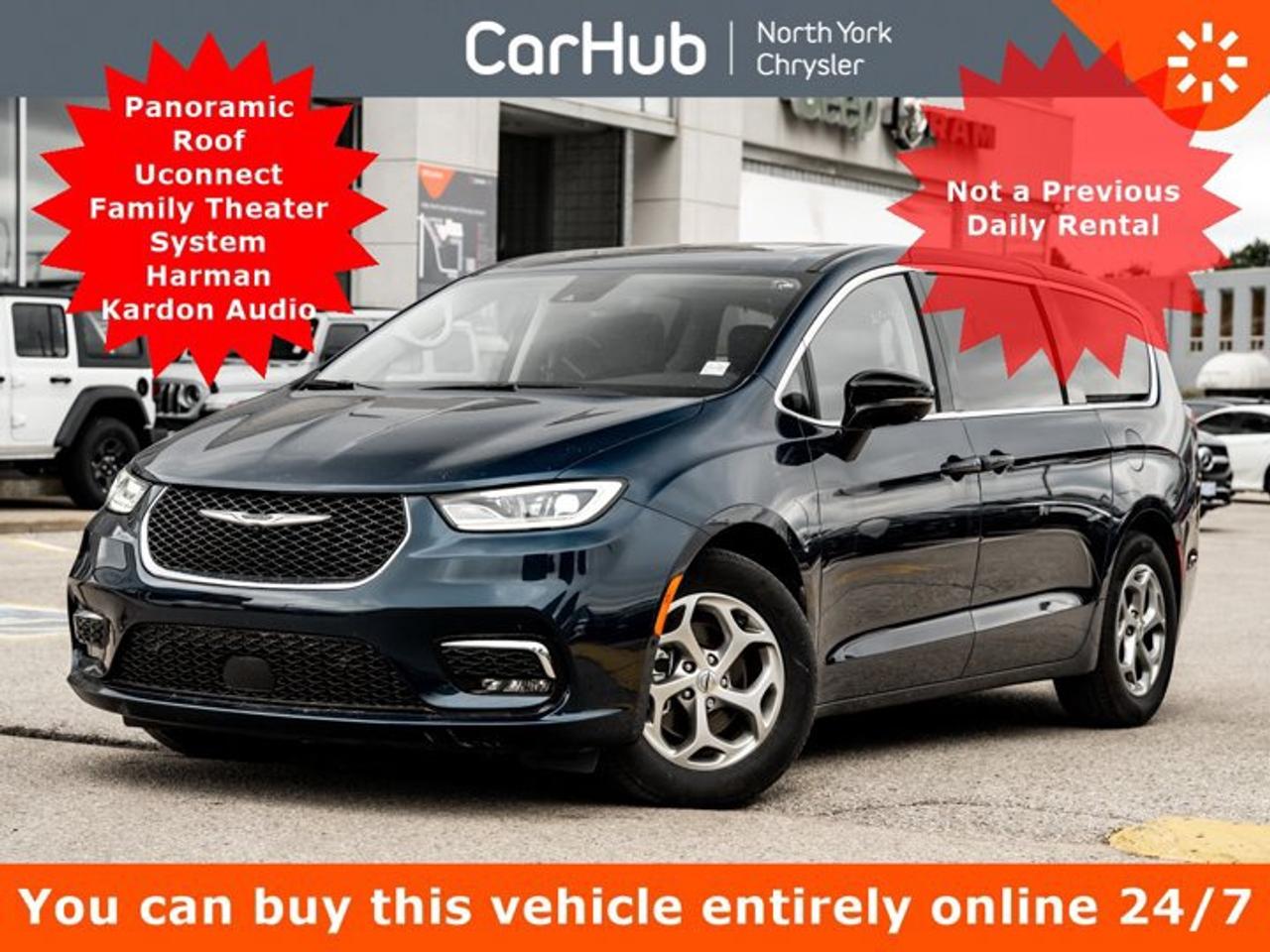 <p> Only 23,041 Miles! This Chrysler Pacifica boasts a Regular Unleaded V-6 3.6 L/220 engine powering this Automatic transmission. WHEELS: 18 X 7.5 ALUMINUM  (STD), UCONNECT THEATER FAMILY GROUP  -inc: Video USB Port, Blu-Ray/DVD Player w/Video USB Port, 3rd Row Power Folding Headrest, 3rd Row Power Folding Seat, Hands-Free Power Sliding Doors, 19 harman/kardon Speakers w/Subwoofer, HDMI Port, Stow N Vac Integrated Vacuum, 3-Channel Video Remote Control, Front Seatback Dual 10 Touchscreens, 115-Volt Auxiliary Power Outlet, 760-Watt Amplifier, Famcam Interior Camera, Amazon Fire TV Built-In, TRANSMISSION: 9-SPEED AUTOMATIC  (STD). <p> This Chrysler Pacifica Features the Following Options <br /> QUICK ORDER PACKAGE 27P  -inc: Engine: 3.6L Pentastar VVT V6 w/ESS, Transmission: 9-Speed Automatic , TIRES: 245/60R18 BSW ALL-SEASON SELF-SEALING  (STD), SAFETY SPHERE  -inc: 360 Surround-View Camera, Parallel & Perpendicular Park Assist, Park-Sense Front/Rear Park Assist w/Stop, FATHOM BLUE PEARL, ENGINE: 3.6L PENTASTAR VVT V6 W/ESS  (STD), BLACK W/ALLOY & BLACK ST, NAPPA LEATHER-FACED SEATS  -inc: Black Seats, Wheels w/Machined Accents, Voice Activated Dual Zone Front Automatic Air Conditioning, Vinyl Door Trim Insert, Valet Function. </p> <p>Drive Happy with CarHub<br>*** All-inclusive, upfront prices -- no haggling, negotiations, pressure, or games*** Purchase or lease a vehicle and receive a $1000 CarHub Rewards card for service.  *** Purchase this vehicle fully online on CarHub websites</p> <p>Transparency Statement<br>USED VEHICLES:Online prices and payments are for finance purchases  please note there is a $850 safety certification fee. if not Certified, then as per OMVIC Regulations the vehicle is deemed to be not drivable and Not Certified. Cash purchases for used vehicles have a $2,350 surcharge which includes the safety certification (the finance price + $2,350).NEW VEHICLES:New financed vehicles are subject to an $ 850 Processing Fee. New cars priced at over $100,000 including add-ons or accessories are subject to the additional federal luxury tax.While every effort is taken to avoid errors, technical or human error can occur, so please confirm vehicle features, options, materials, and other specs with your CarHub representative. This can easily be done by calling us or by visiting us at the dealership. CarHub used vehicles come standard with 1 key. If we receive more than one key from the previous owner, we include them with the vehicle. Additional keys may be purchased at the time of sale. Ask your Product Advisor for more details. Payments are only estimates derived from a standard term/rate on approved credit. Terms, rates and payments may vary. Prices, rates and payments are subject to change without notice. Please see our website for more details.</p>