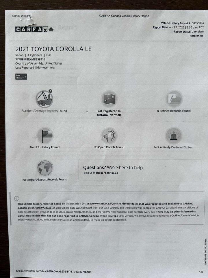 2021 Toyota Corolla LE 1 Owner Certified Photo