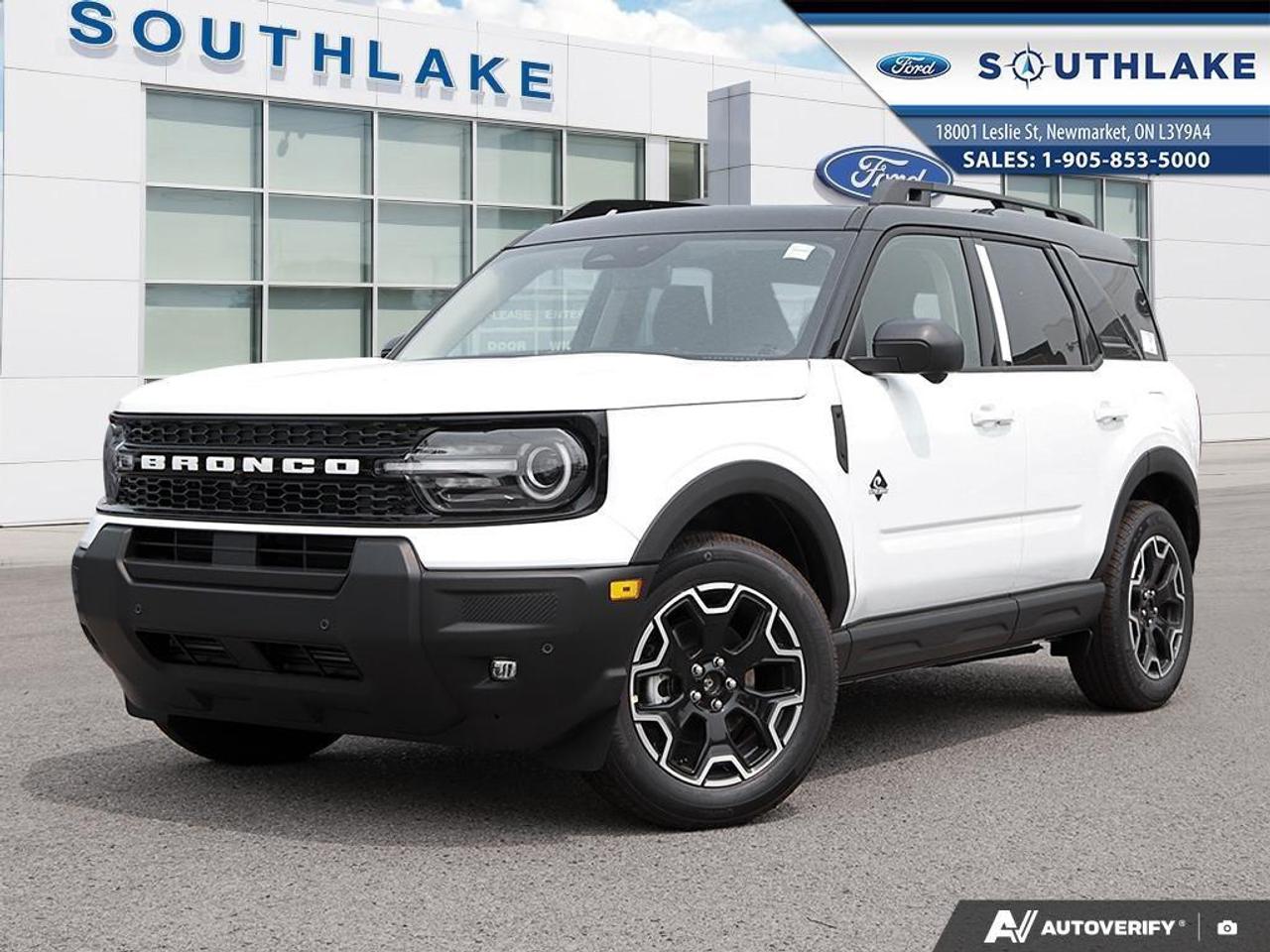 <p>Presenting the 2026 Ford Bronco Sport Outer Banks 4x4, a white beauty engineered to tackle any terrain with its reliable 4x4 drivetrain. Designed with rugged handling in mind, this SUV perfectly blends off-road capabilities with urban sophistication.</p><p>The exterior's Oxford White hue accentuates its robust and stylish build, while the alloy wheels add a touch of elegance. Inside, the Bronco Sport impresses with its platinum blue, premium-trimmed heated front bucket seats, offering both comfort and luxury, along with a power moonroof to let you enjoy the sunshine or the stars.</p><p>This vehicle stands out with modern technological and safety features. Experience advanced navigation and sound with the Ford Co-Pilot360 Assist 2.0, featuring a 360-degree camera, adaptive cruise control, and more. Additionally, the vehicle comes equipped with a powerful B&O sound system by Bang & Olufsen for an exceptional auditory experience. Safety is paramount with features like lane assist, reverse brake assist, and front parking sensors.</p><p>Perfectly suited for adventurers and families alike, this Bronco Sport includes conveniences like a remote start system, backup camera, and smart device integration to keep your drives enjoyable and seamless. Don't miss the chance to make this complete package yours; contact Southlake Ford today for more information!</p> <p>Here at Southlake Ford we take great pains to make sure our inventory on our site is as up to date as possible so our stock availability is updated twice per day. We know you've spent hours researching your vehicle of choice so we want to make it as easy as possible once you've made your decision. If the vehicle is listed on on our website, it is either in stock, or in-transit and available. Vehicle ETA's can vary but we register the vehicle once you've purchased it so all programs/incentives are protected. </p><p>Now for the fun stuff! Southlake Ford is proud to be partnering with Overdrive Automotive for all of your aftermarket needs or modifications. Lift kits, tires, wheels, winches, you name it and we can get it done. See in store or on our social channels for more details or goto <a target=_blank rel=noopener noreferrer nofollow href=http://www.overdriveauto.com>www.overdriveauto.com</a> </p>