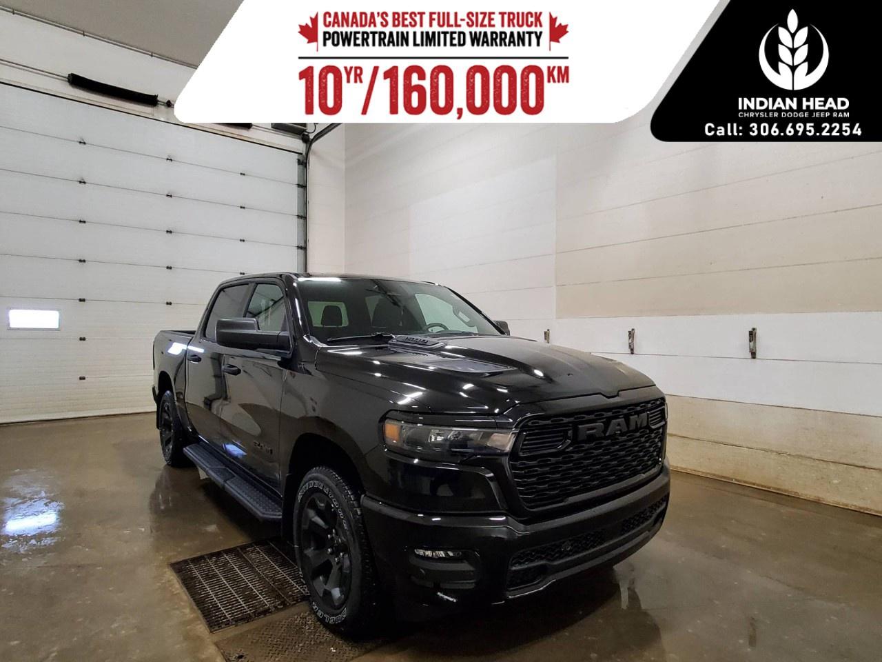 <p>The 2026 Ram 1500 Black Express Crew Cab 4x4 delivers bold styling, modern technology, and legendary Ram capability in one aggressive-looking package.</p><p>Finished in striking <strong>Diamond Black Crystal Pearl</strong> with a matching <strong>black interior</strong>, this Black Express stands out with a sporty, monochromatic appearance and premium design touches throughout.</p><p>Powered by the responsive and efficient <strong>3.0L I-6 Hurricane Twin Turbo engine with Stop/Start technology</strong>, paired to an <strong>8-speed automatic transmission</strong>, this Ram delivers strong performance, smooth power delivery, and impressive capability for both work and everyday driving.</p><p>Equipped with the <strong>Customer Preferred Package 21D</strong>, this truck adds premium convenience and style features including <strong>20x9-inch polished-painted aluminum wheels, LED fog lamps, body-colour front and rear bumpers, a rear power sliding window, SiriusXM® satellite radio, and a 3.55 rear axle ratio</strong>.</p><p>The <strong>Black Express Edition package</strong> enhances the truck even further with <strong>sport performance styling, anti-spin differential rear axle, black tubular side steps, black Mopar accents, painted clad wheels, a sport performance hood, and premium cloth high-back front bucket seats</strong>.</p><p>Inside the cabin, drivers will appreciate practical comfort and advanced functionality with features like <strong>bucket seating, trailer brake control, rear wheelhouse liners, a massive 124.9-litre fuel tank, and Stop/Start dual battery system</strong>.</p><p>Safety and confidence come standard with features including <strong>Advanced Brake Assist, Electronic Stability Control, Hill Start Assist, Trailer Sway Control, traction control, and a ParkView® Rear Back-Up Camera</strong>.</p><p>With its bold styling, powerful Hurricane engine, and well-equipped interior, the 2026 Ram 1500 Black Express Crew Cab 4x4 is built to turn heads while handling whatever the road throws your way.</p><p>Please confirm all vehicle details and features with our sales team and start the buying process today at Indian Head Chrysler Dodge Jeep Ram Ltd., conveniently located just 35 minutes east of Regina on the TransCanada Highway.</p>