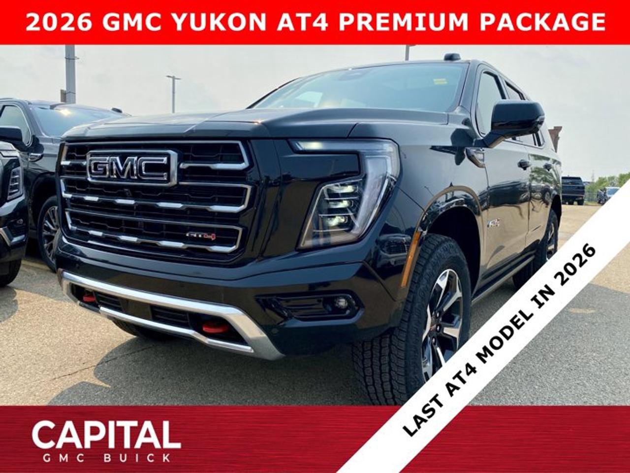 Check out this 2026 GMC YUKON AT4... Fully equipped with options like SUPER CRUISE, PREMIUM PACKAGE, Heated and Cooled Seats, Panoramic Sunroof, Power Assist Steps, Heated Steering, Adaptive Cruise Control, Blind Spot Monitoring, 360 CAM, DUAL REAR MEDIA SCREENS, 15 Heads-up Display, Rear Streaming Camera Mirror, Premium Surround Sound, Heated Back Seats, Dual Exhaust, Hands Free Power Liftgate, Automatic Braking, Air-ride Suspension and so much more... CALL NOWAsk for the Internet Department for more information or book your test drive today! Text 507-585-4395 for fast answers at your fingertips!AMVIC Licensed Dealer - Licence Number B1044900