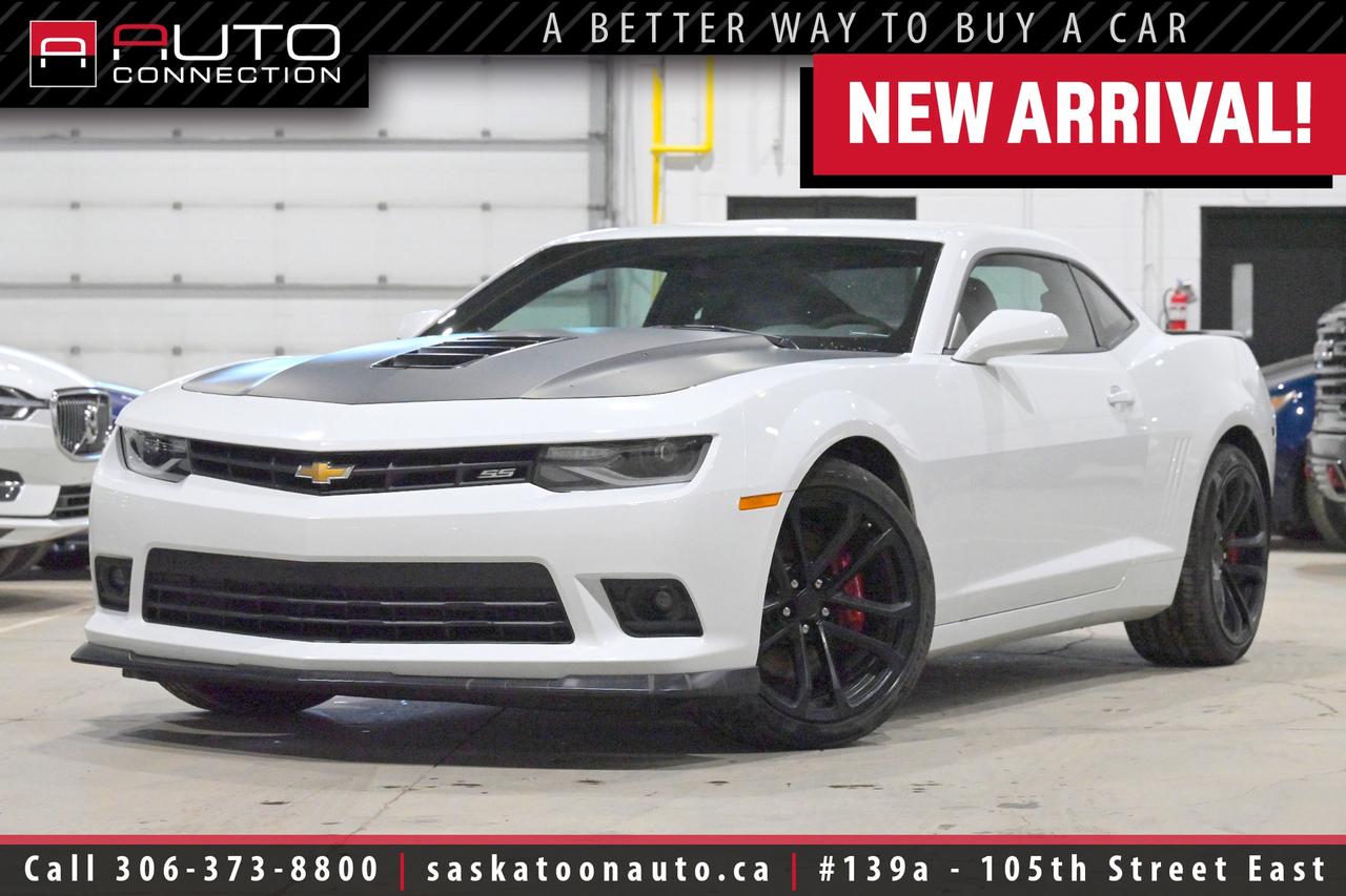 <p><span><font color=#000000><span>Financing & Warranty Available!</span><span><br></span></font></span><span><br></span><span>Very Low KMs - 6.2L V8 w/ 426HP - SK Vehicle</span><span><br></span><span><br>This <b>2014 Chevrolet Camaro 1SS Coupe</b> from Saskatoon Auto Connection is a rare find, especially with only 31,000 kilometers and local Saskatchewan history. Finished in striking Summit White over a black leather interior, it delivers the bold, unmistakable presence Camaro fans want with the kind of condition and mileage that make it stand out. Under the hood sits the legendary 6.2L LS3 V8, paired with a 6-speed manual and performance short-throw shifter for a true driver-focused experience. The 1LE SS Performance Package takes that power to the next level with upgraded suspension, a 3.91 rear axle ratio, larger stabilizer bars, a strut tower brace, and upgraded halfshafts for sharper handling and confidence on every corner. Red Brembo brake calipers and the dual-mode performance exhaust with quad polished tips add both serious stopping power and an unforgettable sound. Outside, the matte black hood, specific front splitter, sport rear spoiler, unique SS body accents, and 20-inch black-painted forged-aluminum wheels give this Camaro an aggressive look that matches its performance. Inside, heated leather seats, a head-up display, and a sueded microfibre-wrapped flat-bottom steering wheel and shifter create a cockpit that feels purpose-built for excitement. Convenient features like Bluetooth, SiriusXM radio, a rear vision camera, rear park assist, and universal home remote make it easy to enjoy every drive. If you have been looking for a low-kilometer, manual SS Camaro with the right options and the right attitude, this one deserves a serious look.<br><br></span><span>Key Features:</span><span><br></span><span><br>- 1LE SS Performance Package<br>- 6.2L LS3 8-Cylinder Engine<br>- 426HP & 420 lb-ft. Torque<br>- 6-Speed Manual w/ Performance Short-Throw Shifter<br>- 3.91 Rear Axle Ratio<br>- Performance Ride & Handling Suspension<br>- Strut Tower Brace & Larger Stabilizer Bars<br>- Upgraded Halfshafts<br>- Red Brembo Brake Calipers<br>- Dual-Mode Performance Exhaust w/ Quad Polished Tips<br>- Heated Leather Seats<br>- Head-Up Display (HUD)<br>- Power Moonroof<br>- Rear Park Assist<br>- Rear Vision Camera<br>- Universal Home Remote<br>- Auto-Dimming Rearview Camera<br>- Bluetooth Connectivity & SiriusXM Radio<br>- Sueded Microfibre-Wrapped Flat-Bottom Steering Wheel & Shifter<br>- Sill Plates w/ Chevrolet Nameplate<br>- Fog Lights<br>- Matte Black Hood<br>- Specific Front Splitter<br>- Sport Rear Spoiler<br>- Unique SS Lower Body Extensions, Lower Grille, Hood Air Extractor & Rear Diffuser<br>- 20-Inch Black-Painted 10-Spoke Forged-Aluminum Wheels<br><br><b>Exterior Colour:</b> Summit White<br><b>Interior Colour:</b> Black Leather<br><br><b>Manufacturers Brochure:</b> </span><a href=https://autocatalogarchive.com/wp-content/uploads/2018/02/Chevrolet-Camaro-2014-CA.pdf target=_blank><span>https://autocatalogarchive.com/wp-content/uploads/2018/02/Chevrolet-Camaro-2014-CA.pdf</span></a><span><br><br></span><span>Unlock a full year of exclusive VIP benefits with your purchase! Enjoy 20% off labour, 25% off tires, free windshield stone chip repairs, and so much more. Visit saskatoonauto.ca for all the details.<br></span><span><br>Honesty Pricing eliminates the haggle hassle by providing you with our lowest possible selling price up front. In fact, it is the lowest price in our market, and we will prove it by disclosing a comprehensive market report of what our competitors are selling similar vehicles for.<br></span><span><br>This vehicle meets our Diamond Certification standard, which begins by selecting only premium quality vehicles and subjecting them to a much more comprehensive inspection process than typical dealerships use. Diamond Certified ensures a clean history, exceptional appearance and problem-free operation.<br></span><span><br>At Saskatoon Auto Connection we sell pre-owned automobiles the way we would like to buy them ourselves. Since 2008, we have been dedicated to providing the highest level of integrity and transparency in our industry, in combination with the highest quality vehicles at the most competitive prices in Saskatchewan. Our friendly staff is ready to positively redefine your expectations of the pre-owned automobile space.</span><span></span></p>