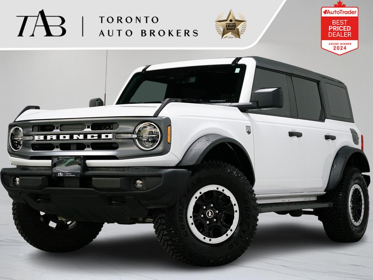 This 2023 Ford Bronco Big Bend is a local Ontario vehicle with remaining manufacturer warranty until April 15th, 2028 or up to 80,000 km. Combining rugged off-road capability, modern technology, and iconic Bronco styling, this Big Bend is built for adventure without sacrificing comfort or convenience.

Key Features:

Big Bend Trim with Off-Road Enhancements
Sasquatch Package
Apple CarPlay & Navigation
All-Terrain Tires & 4x4 Capability
Premium Interior Features
Advanced Infotainment & Safety Systems
Removable Roof and Doors for Open-Air Driving

NOW OFFERING 3 MONTH DEFERRED FINANCING PAYMENTS ON APPROVED CREDIT. 

WE OFFER THE BEST FINANCE RATES, AND DONT CHARGE ANY FINANCING FEE

Looking for a top-rated pre-owned luxury car dealership in the GTA? Look no further than Toronto Auto Brokers (TAB)! Were proud to have won multiple awards, including the 2024 AutoTrader Best Priced Dealer, the 2026 Best in Business award, the 2025 CarGurus Award, the 2026 Top Choice Award, the 2026 Dealer Rater Consumer Satisfaction Award, the 2026 Canadian Choice Award, the 2026 Three Best Rated Dealer Award, and many more!

With 30 years of experience serving the Greater Toronto Area, TAB is a respected and trusted name in the pre-owned luxury car industry. Our 30,000 sq.Ft indoor showroom is home to a wide range of luxury vehicles from top brands like BMW, Mercedes-Benz, Audi, Porsche, Land Rover, Jaguar, Aston Martin, Bentley, Maserati, and more. And we dont just serve the GTA, were proud to offer our services to all cities in Canada, including Vancouver, Montreal, Calgary, Edmonton, Winnipeg, Saskatchewan, Halifax, and more.

At TAB, were committed to providing a no-pressure environment and honest work ethics. As a family-owned and operated business, we treat every customer like family and ensure that every interaction is a positive one. Come experience the TAB Lifestyle at its truest form, luxury car buying has never been more enjoyable and exciting!

We offer a variety of services to make your purchase experience as easy and stress-free as possible. From competitive and simple financing and leasing options to extended warranties, aftermarket services, and full history reports on every vehicle, we have everything you need to make an informed decision. We welcome every trade, even if youre just looking to sell your car without buying, and when it comes to financing or leasing, we offer same day approvals, with access to over 50 lenders, including all of the banks in Canada. Feel free to check out your own Equifax credit score without affecting your credit score, simply click on the Equifax tab above and see if you qualify.

Call us today or visit our website to learn more about our inventory and services. And remember, all prices exclude applicable taxes and licensing, and vehicles can be certified at an additional cost of $999.