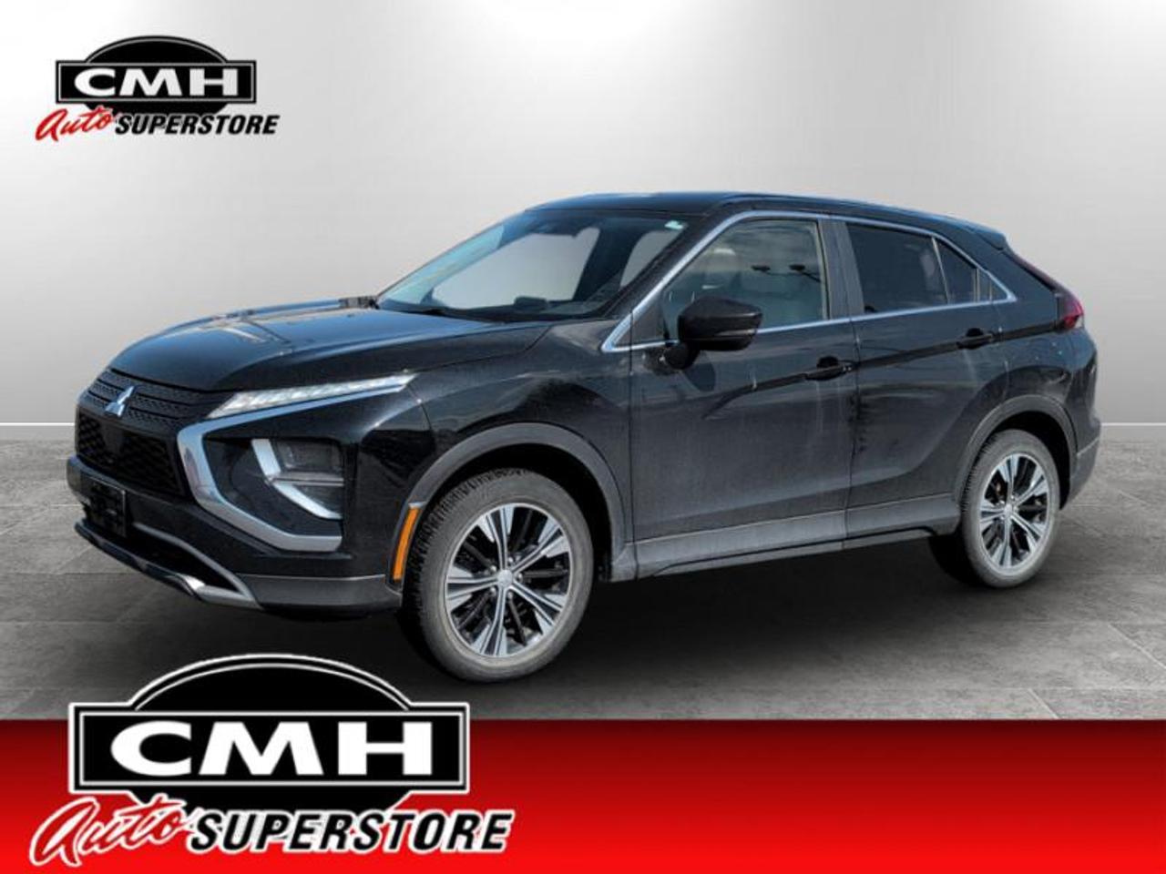 <b>ONLY 60,000 KMS !! 4WD !! REAR CAMERA, BLIND SPOT MONITORING, COLLISION SENSORS, AUTO HIGH BEAM, RAIN SENSING WIPERS, APPLE CARPLAY, ANDROID AUTO, CRUISE CONTROL, PADDLE SHIFTERS, HEATED SEATS, HEATED STEERING WHEEL, DUAL CLIMATE CONTROL, 18-IN ALLOYS<br></b><br>  <br>CMH certifies that all vehicles meet DOUBLE the Ministry standards for Brakes and Tires. The advertised price is the promotional financing price. For all other methods of payment, the selling price is $500 higher.<br><br> <br>This 2022 Mitsubishi Eclipse Cross is for sale today.<br> <br>The sharply sculpted character line creates the appearance that this redesigned Eclipse Cross was carved from a single block of metal. With a gorgeous profile, aggressive front end styling and sculpted body lines, the Mitsubishi Eclipse Cross is ready to turn heads. This compact SUV is definitely not generic, with futuristic technology, a fuel efficient yet powerful motor, and an intelligent drivetrain with adaptable handling. If you need next level tech and irresistible style, look no further than this impressive Mitsubishi Eclipse Cross.<br> <br>This low mileage SUV has just 59,620 km. Its Black in colour. It has an Automatic transmission and is powered by a 152HP 1.5L 4 Cylinder Engine. <br> <br> Our Eclipse Crosss trim level is SE. Upgrading to this Eclipse Cross SE is a great choice as it comes loaded with premium seat material, a large 8 inch color display and its designed to fit your lifestyle with Android Auto and Apple CarPlay, Bluetooth 2.0 streaming audio, SiriusXM radio and forward collision warning. Additional features include stylish aluminum wheels, unique exterior accents, heated front seats and a leather heated steering wheel, FAST-Key remote keyless entry with push button start, a 60/40 split rear seat, heated side mirrors, dual zone climate control, active stability control, projector beam headlights with front fog lamps, blind spot detection, rear cross traffic alert and a rear view camera to help back into and out of those tight spaces.<br> <br>To apply right now for financing use this link: <a href=https://www.cmhniagara.com/financing/ target=_blank>https://www.cmhniagara.com/financing/</a><br> <br/><br>**PLEASE NOTE:** The functionality and condition of any accessories and aftermarket parts are not guaranteed by CMH Auto Superstore. Examples of such items include, but are not limited to: tonneau covers, radios, cameras, remote starts, vent visors, roof racks, winches, light bars, headlights/tail lights, center caps, running boards, etc. If an aftermarket part is safety-related and found to be defective, it will be replaced by a factory option.<br><b>**CMH Auto Superstore reserves the right to choose to repair, modify, or replace all aftermarket parts (example  headlights) or accessories at its sole discretion.**</b><br><br>Trade-ins are welcome! Financing available OAC ! Price INCLUDES a valid safety certificate! Price INCLUDES a 60-day limited warranty on all vehicles except classic or vintage cars. CMH is a Full Disclosure dealer with no hidden fees. We are a family-owned and operated business for over 30 years! o~o