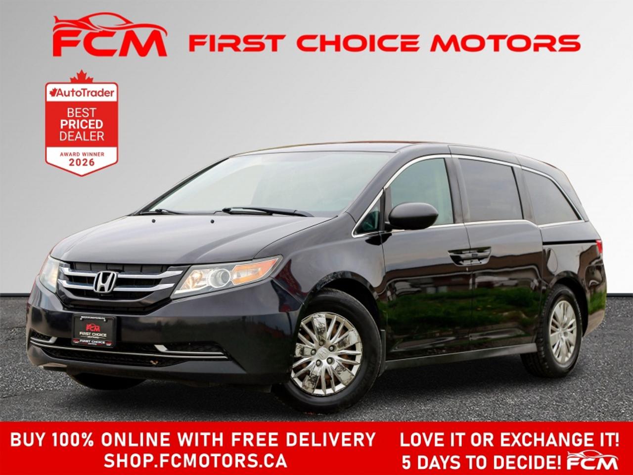 ** ** SPECIAL LIMITED TIME OFFER ** ** PURCHASE ANY VEHICLE THIS WEEK AND RECEIVE 4 BRAND-NEW ALL-SEASON TIRES AT NO ADDITIONAL COST!!! DON   T MISS THIS EXCLUSIVE CHANCE TO UPGRADE YOUR RIDE AND STAY PREPARED FOR ANY WEATHER!!! <br><br>EXCITING NEWS FROM FIRST CHOICE MOTORS! Our brand-new online showroom is now open to the public, bringing the ultimate car shopping experience right to your fingertips! Enjoy a 100% online car shopping experience, with over 500 certified vehicles in stock, comprehensive protection plans, and thousands of new auto parts & accessories available! Plus, for a limited time, were offering FREE deliveries across Ontario on all vehicle purchases! Dont miss out   visit Shop.fcmotors.ca to find and upgrade your perfect vehicle today!<br><br>Welcome to First Choice Motors, the largest car dealership in Toronto of pre-owned cars, SUVs, and vans priced between $5000-$15,000. With an impressive inventory of over 300 vehicles in stock, we are dedicated to providing our customers with a vast selection of affordable and reliable options. <br><br>Were thrilled to offer a used 2016 Honda Odyssey LX, black color with 278,000km (STK#9790) This vehicle was $9490 NOW ON SALE FOR $8490. It is equipped with the following features:<br>- Automatic Transmission<br>- Bluetooth<br>- Reverse camera<br>- 7 Passenger<br>- Power windows<br>- Power locks<br>- Power mirrors<br>- Air Conditioning<br><br>At First Choice Motors, we believe in providing quality vehicles that our customers can depend on. All our vehicles come with a 36-day guarantee on all safety related items. We also offer additional warranty options up to 5 years for our customers who want extra peace of mind.<br><br>Furthermore, all our vehicles are sold fully certified with brand new brakes rotors and pads, a fresh oil change, and brand new set of all-season tires installed & balanced. You can be confident that this car is in excellent condition and ready to hit the road.<br><br>At First Choice Motors, we believe that everyone deserves a chance to own a reliable and affordable vehicle. Thats why we offer financing options with low interest rates starting at 7.9% O.A.C. Were proud to approve all customers, including those with bad credit, no credit, students, and even 9 socials. Our finance team is dedicated to finding the best financing option for you and making the car buying process as smooth and stress-free as possible.<br><br>Our dealership is open 7 days a week to provide you with the best customer service possible. We carry the largest selection of used vehicles for sale under $9990 in all of Ontario. We stock over 300 cars, mostly Hyundai, Chevrolet, Mazda, Honda, Volkswagen, Toyota, Ford, Dodge, Kia, Mitsubishi, Acura, Lexus, and more. With our ongoing sale, you can find your dream car at a price you can afford. Come visit us today and experience why we are the best choice for your next used car purchase!<br><br>All prices include $22.00 OMVIC Fee.  Excludes, license plates, ownership registration and ONTARIO HST (13%)<br>*No Credit Card payments can be accepted for Vehicle Purchases*