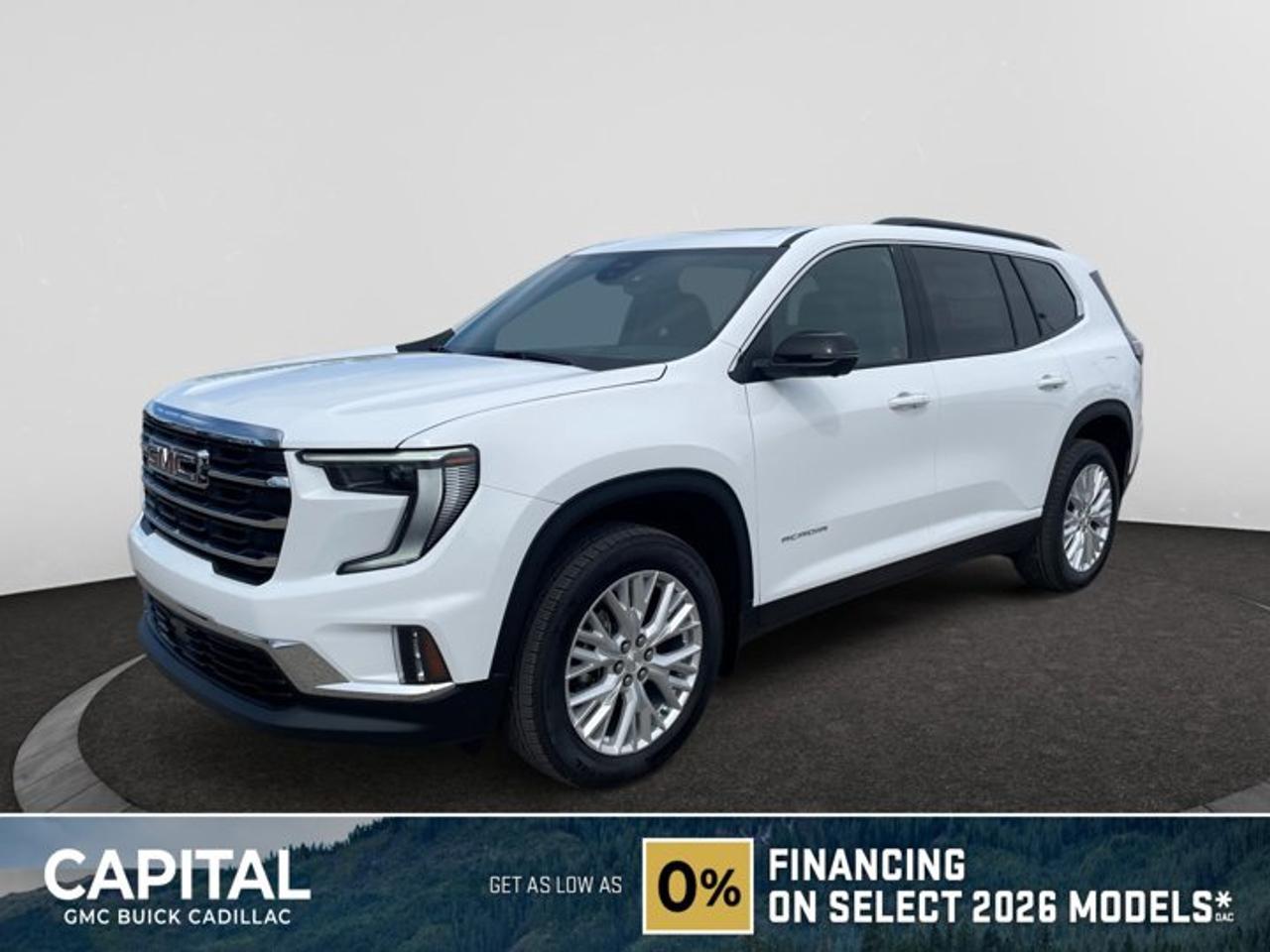 This 2026 GMC Acadia in Summit White is equipped with AWD and Gas 2.5L/ engine.Check out this vehicles pictures, features, options and specs, and let us know if you have any questions. Helping find the perfect vehicle FOR YOU is our only priority.P.S...Sometimes texting is easier. Text (or call) 306-801-9090 for fast answers at your fingertips!Dealer License #914248Disclaimer: All prices are plus taxes & fees. See dealer for Details. Dealer Permit # 914248 See dealer for Details.