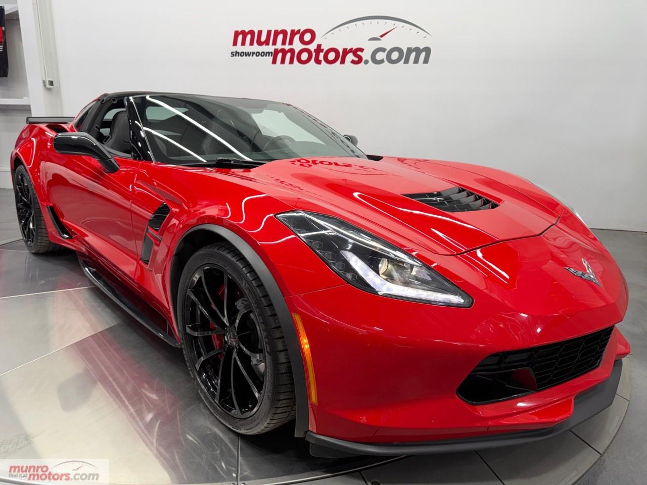 Vehicle Highlights include: Z16 Grand Sport, 1LT Interior Trim, Transparent Removeable Roof, Black Aluminum Grand Sport Rims (19x10 & 20x12), Bright Red Brake Calipers, Newer Michelin Tires, Carbon Flash Rear Spoiler, Carbon Flash Side Skirts, Body Coloured Vents, Carbon Flash Mirrors, Chrome Badges, Apple Carplay, Android Auto, & Carpeted Floor Mats. <br /><br /> The Grand Sport name carries historic significance within the Corvette legacy, dating back to lightweight racing variants developed in the 1960s. For 2019, Chevrolet revived that spirit in a modern form, building the Grand Sport on the C7 platform and equipping it with hardware derived from higher-performance models. The 1LT trim delivers the purest expression of this formula, focusing on performance fundamentals while maintaining essential comfort and technology features. <br /><br /> Z16 Grand Sport Package has Dry-Sump Oil System, Functional Brake Ducts, Electronic Slip Diff, Performance Traction Management, NPP Active Exhaust (Allowing you to change Engine Tone), a Wide Body Stance, Wider Tires, Magnetic Selective Ride Control Suspension (5 Modes), Performance Ride & Handling Suspension, 4 Wheel ABS with Performance Brakes, Rear Differential Cooler, Transmission Cooler, Engine Oil Cooler, Carbon Fiber Hood, Rear Deck Spoiler, Aluminum Frame Structure, & Naturally Aspirated 6.2L V8. <br /><br /> From the moment you see it, this Grand Sport makes a statement. What truly defines the Grand Sport, however, is its chassis. It benefits from a wide-body design, larger wheels and tires, upgraded cooling systems, and substantial Brembo brakes borrowed from the Z06. Magnetic Ride Control suspension continuously adjusts damping to suit road conditions and driving style, resulting in impressive composure and grip. The car is capable of generating over one g of lateral acceleration, giving it remarkable confidence through corners while still maintaining ride quality suitable for daily driving. <br /><br /> Finished in Torch Red perfectly captures the spirit of classic American performance. The vibrant red exterior highlights the Grand Sports aggressive body lines, wide stance, and aerodynamic design, giving the car an unmistakable presence on the road. As one of the most iconic Corvette colors ever offered, Torch Red emphasizes the sporty and race-inspired personality of the Grand Sport while adding a timeless look that never goes out of style. Under sunlight, the paint delivers a deep, glossy finish that enhances every curve and detail of the Corvettes sculpted bodywork. <br /><br /> Inside, the Jet Black interior creates a bold contrast against the bright exterior while maintaining a clean and performance-focused atmosphere. The dark cabin gives the cockpit a refined and driver-oriented feel, allowing the premium materials and sporty design elements to stand out without distraction. <br /><br /> Beneath the sculpted hood sits the naturally aspirated 6.2L LT1 V8, producing 460 horsepower and 465 lb-ft of torque. In this version, power is managed by Chevrolets 8 speed paddle-shift automatic transmission, which delivers lightning-fast gear changes and seamless acceleration. The transmission responds instantly to driver input, whether left in automatic mode for smooth cruising or manually controlled through the steering-wheel-mounted paddles for a more engaged feel. <br /><br /> Included are options such as, a 3 Spoke Leather Wrapped Steering Wheel, Digital Driver Info Centre, Premium Carpeted Floor Mats, Power Tilt & Telescopic Steering Column, 8" Colour Touchscreen, Tire Pressure Monitoring, Dual Zone Climate Control, Heated Power Mirrors, Autodimming Mirrors, Rear Camera, Theft Deterrent System, Apple Carplay & Android Auto, & High Intensity Headlights. <br /><br /> The 2019 Corvette 1LT Grand Sport Coupe stands as a compelling choice for enthusiasts who want Z06-level handling without forced induction. It captures the essence of Corvette performance through balance rather than excess, offering a driving experience that feels authentic, responsive, and unmistakably American. <br /><br /> This Grand Sport has a clean Carfax. Come on down to Munro Motors & see this one for yourself, it is in stock. We will look forward to seeing you real soon!<br /><br /> <p>Carfax: <a target=_blank rel=noopener noreferrer nofollow href=https://vhr.carfax.ca/en/?id=e8o9fR42Cae2OzaCTFJmy2d%2FtTE%2BUb0b>https://vhr.carfax.ca/en/?id=e8o9fR42Cae2OzaCTFJmy2d%2FtTE%2BUb0b</a></p><p></p><p>Check us out on youtube: click here</p><p>Like us on Facebook: <a target=_blank rel=noopener noreferrer nofollow href=https://www.facebook.com/munromotors/>https://www.facebook.com/munromotors/</a></p><p>We are located in Brantford, Ontario; Telephone City and the hometown of hockey legend Wayne Gretzky. Formerly located in St. George, Ontario for ten years, we are still east of London, south of Cambridge, and west of Hamilton. In order to get our customers to come here, we have to have great prices and then when you get here, we have to have a great car in order to earn your business.</p><p>Our business hours are Monday to Friday 10am to 5pm. We are closed on Saturdays and Sundays.</p><p>At Munro Motors, we find unique vehicles and post our entire stock online in order to ensure that our vehicles find their happy home.</p><p>To ensure our customers can get what they've always wanted, we offer financing services through TD Auto Finance, Desjardins, CIBC Auto Finance and Independent Leasing Companies on vehicles that are less than ten model years old and boats that are less than twenty-five model years old.</p><p>We also offer warranty products through Lubrico and GVC warranties to ensure that your mechanical baby stays in tip-top condition.</p><p>All of our vehicles are hand-picked by the very knowledgeable owner, Andy Munro, who has been connecting people to their dreams for many years.</p><p><a target=_blank rel=noopener noreferrer nofollow href=http://Munromotors.com>Munromotors.com</a></p><p>Email: <a target=_blank rel=noopener noreferrer nofollow><u>sales @munromotors.com</u></a></p><p>Most of our vehicles are already reconditioned, saftied, etested and ready to drive home with you.</p><p>Delivery is available. Ask for details.</p>