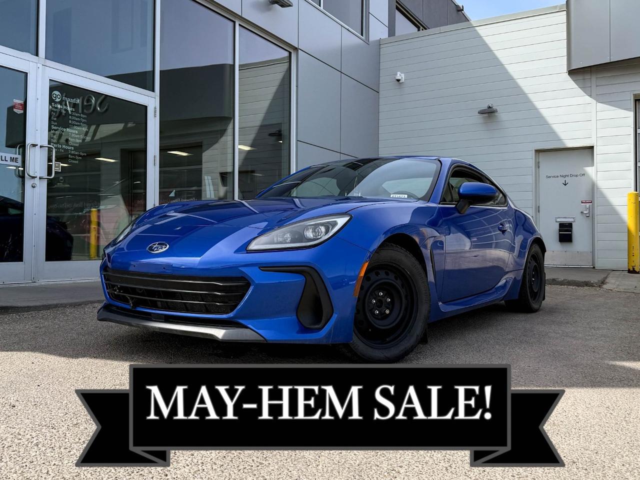 Experience pure driving excitement with this pre-owned 2025 Subaru BRZ Manual in sleek World Rally Blue Pearl! Powered by a spirited 2.4L DOHC 4-cylinder engine paired with a 6-speed close-ratio manual transmission, this rear-wheel-drive sports coupe delivers sharp handling thanks to its sport ride suspension and mechanical limited slip differential.Inside, enjoy sporty comfort with premium cloth sport front bucket seats, dual-zone automatic climate control, and an intuitive 8-inch touchscreen with smart device mirroring and wireless audio streaming. Safety is prioritized with lane departure warning, forward collision mitigation, and a rearview camera.With its lightweight aluminum wheels wrapped in summer performance tires and aggressive styling highlighted by LED headlights and a rear lip spoiler, this BRZ is ready to thrill every enthusiast. Dont miss your chance to own a true drivers car with manual fun at its corevisit us today to test drive this iconic Subaru BRZ!Go Mazda is an AMVIC licensed businessClean CarFax