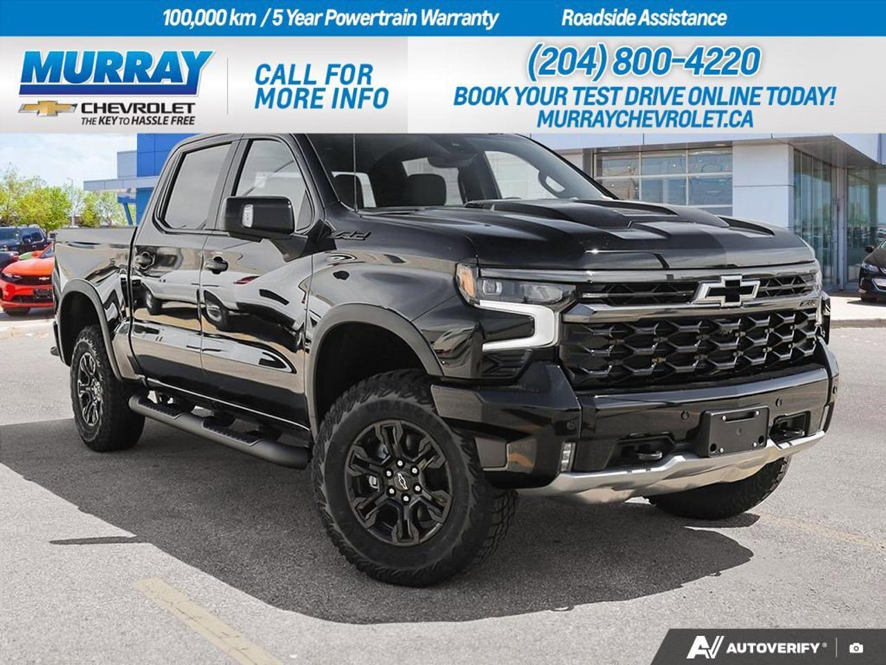 * ENGINE 6.2L ECOTEC3 V8 * * DARK APPEARANCE PACKAGE * * SUNROOF, POWER *  Experience the ultimate in power and style with the 2026 Chevrolet Silverado 1500 ZR2, available right here in Winnipeg. This Crew Cab Pickup is equipped with a robust Gas V8 6.2L engine, delivering a formidable 420 horsepower and 460 lb-ft of torque, ensuring you have all the power you need for any adventure. The state-of-the-art Dynamic Fuel Management system optimizes efficiency by allowing the engine to operate in multiple patterns.  Complementing this powerhouse is the sleek and visually striking Dark Appearance Package. It includes black badging, decals, and exhaust tips, paired with 18 Gloss Black Aluminum Wheels, giving this truck a bold and commanding presence on the road.  For those who appreciate the finer things, the power sunroof adds a touch of luxury, elevating your driving experience by filling the cabin with natural light. The Jet Black/Graystone perforated leather seating adds comfort, while features like the Heads-Up Display and Adaptive Cruise Control enhance your driving experience with cutting-edge technology.  The 10-Speed Automatic Transmission, complete with paddle shifters, ensures seamless gear transitions, offering both efficiency and control. The Silverados impressive suite of safety features, including Lane Departure Warning and Blind Spot Monitor, ensures peace of mind with every journey.   Dealer Permit #1740