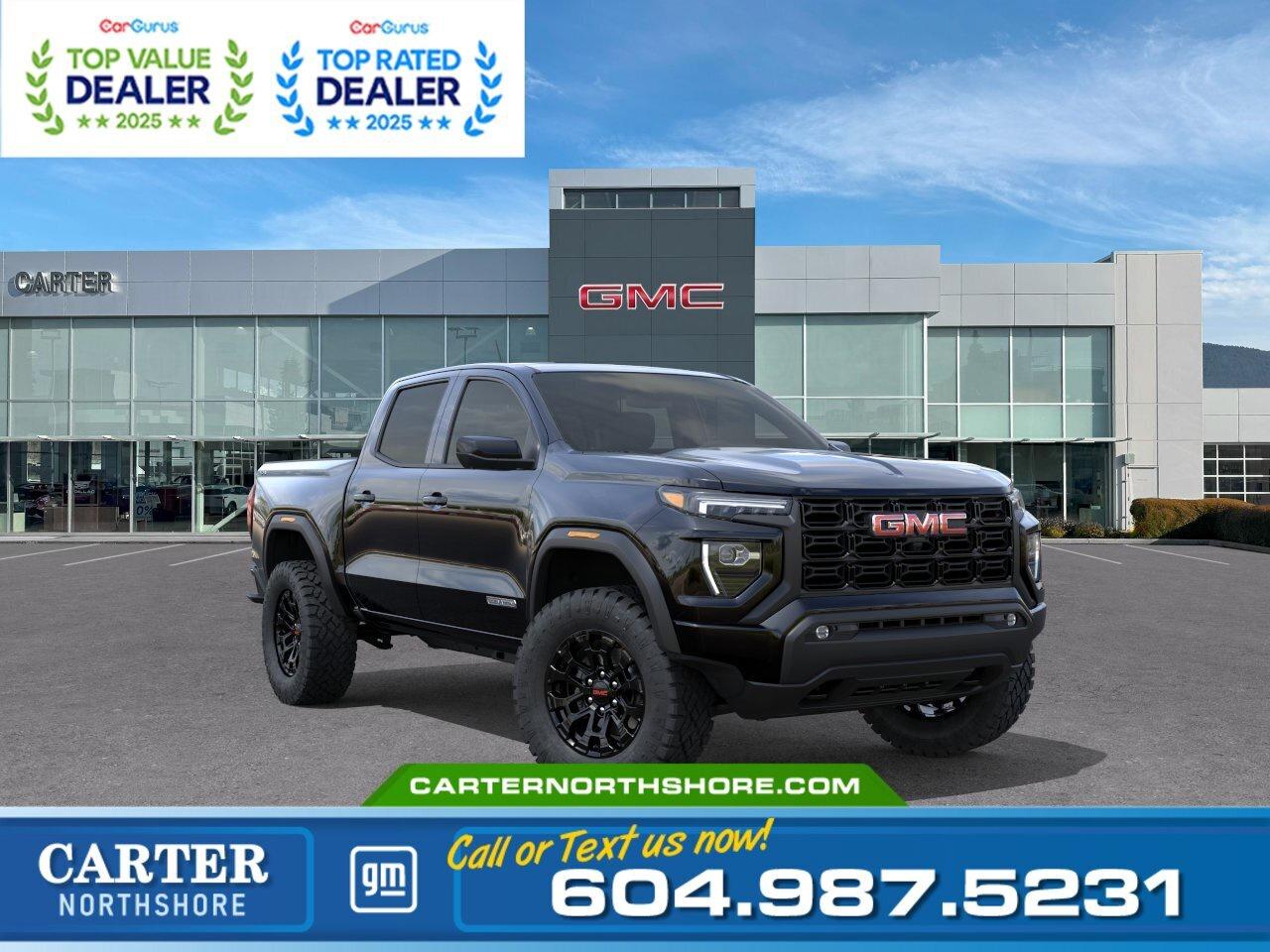 Modern and ready for anything, this 2026 GMC Canyon Elevation Crew Cab delivers strong capability with a 2.7L TurboMax engine, 4WD, and an off-road tuned suspension. It comes equipped with a sunroof, spray-on bedliner, and smart towing features for work or weekend use. Inside, enjoy a clean design with a large touchscreen, heated seats, remote start, and advanced safety technology. Come take it for a test drive today and experience all this stylish vehicle has to offer!  WHY CARTER GM NORTHSHORE? - An unrivalled vehicle purchasing experience! - Exceeding our loyal customers expectations since 1990 - 4.7 Google star rating (with 1,700+ customer reviews) - CarGurus Top-Rated Dealer 2025 Award - CarGurus Top Value Dealer 2025 Award - Vehicle trades welcome! Best price guaranteed! - We provide upfront pricing, zero hidden fees, and 100% transparency - Fast approvals and 99% acceptance rates (no matter your current credit status!) - Multilingual staff (many languages spoken) - Comfortable non-pressured environment with in-store television, WIFI and a childrens play area!        Were here to help you drive the vehicle you want, the vehicle you deserve! QUESTIONS? GREAT! WEVE GOT ANSWERS! To speak with a friendly vehicle specialist - CALL NOW! The advertised price includes all standard dealer fees and any applicable manufacturer or dealer incentives. It does not include applicable taxes, licensing, insurance, or optional products or services. Dealer fees will be clearly broken out and itemized on the bill of sale, maximum total of fees $598.00. Prices are shown in Canadian dollars. While we make every effort to ensure accuracy, vehicle details, pricing, options, and availability are subject to change without notice. Please confirm all information with dealership sales management before purchase. Dealer Code: 81121