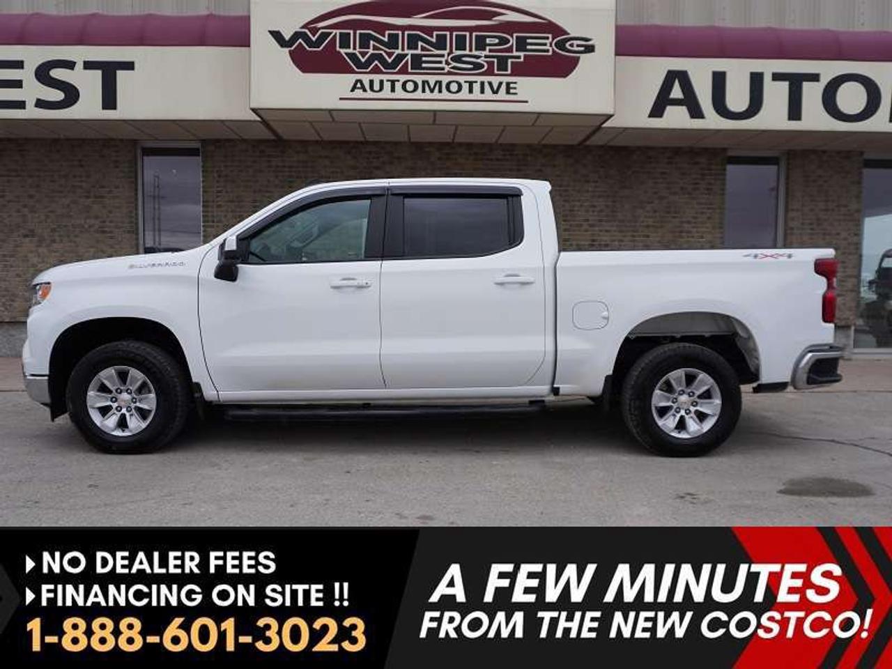*** Dealer arranged financing on site! Quick, Simple,  no calls or waiting on bank appointments required!! Drive away today ***   NO ADMINISTRATION FEES!!

SHARP NEW GEN 2025 Silverado 1500 LT with 4WD!!!! --- upgraded with a 5.3L ECOTEC3 V8 engine for strong towing capacity  -- 10 way power chair --  Heated driver and passenger seats -- Heated steering wheel -- HD Rear back up camera -- NAVIGATION -- MASSIVE 13.4-inch touchscreen -- Apple CarPlay and Android Auto smartphone integration  --  Dual Zone Climate Controls -- ARIES Full length running boards -- EZ lift, power lock, and release tailgate -- Corner step rear bumper -- Trailering Package and much more!!

 The exterior is finished in a sharp Summit White. Well maintained interior, non-smoker! Charcoal Black seats with wood grain interior center console and dash panels. 

An extremely well-kept truck that still feels fresh behind the wheel. Excellent history. A solid choice for anyone looking for a newer Silverado without paying new-truck pricing, offering reliability, capability, and value in one package.

Features
- 4WD Drivetrain
- 10-speed automatic transmission 
- Touchscreen Infotainment System
- Apple CarPlay & Android Auto
- Backup Camera
- Keyless Entry
- Push Button Start
- Air Conditioning
- Command start
- Power Windows & Locks
- Heated driver and passenger seats
- 10-way power driver seat
- Heated Steering Wheel
- Steering Wheel Audio & Cruise Controls
- Alloy Wheels
- LED Daytime Running Lights
- Tow Package
- Trailer Hitch Receiver
- Trailering Package
- Forward Collision Alert
- Lane Keep Assist
- Stability Control
- Corner step rear bumper
- Front Recovery Hooks
- GVWR 7,100 LBS
- Rear cab deflector
- Departure lane assist
- Bluetooth hands free

Comes with a Manitoba Safety Certification, and we have many Extended Powertrain warranties available on your vehicle purchase up to 10-year coverage (on eligible vehicles see dealer for details). Financing on site with Zero down financing OAC. Trades accepted. View at Winnipeg West Automotive Group, 5195 Portage Ave. (only a couple of minutes past the new Costco) Dealer permit # 6007, Call now 1(888) 601-3023. This Car is located in Winnipeg Manitoba,  however we can have it shipped anywhere in North America relatively inexpensively.
