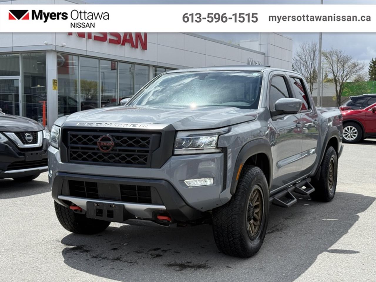Compare at $38105 - Our Price is just $36995! <br> <br>With relentless power and capability, this 2022 Frontier is as rough and tumble as it looks. This 2022 Nissan Frontier is fresh on our lot in Ottawa. <br> <br>Massive power and massive fun, this 2022 Frontier proves that size isnt everything. Full of fun features for both work and play, along with best-in-class standard horsepower, this 2022 Frontier really is the king of midsize trucks. If you want one truck that can do it all in style and comfort, this 2022 Nissan Frontier is an easy choice. This crew cab 4X4 pickup has 83,315 km. Its nice in colour and is completely accident free based on the <a href=https://vhr.carfax.ca/?id=ZilR3WSRLtjopr8epY4MX4qv25yhvxPp target=_blank>CARFAX Report</a>. It has an Automatic transmission and is powered by a 310HP 3.8L V6 Cylinder Engine.<br> <br>To apply right now for financing use this link: <a href=https://www.myersottawanissan.ca/finance target=_blank>https://www.myersottawanissan.ca/finance</a><br><br> <br/><br> Payments from <b>$595.03</b> monthly with $0 down for 84 months @ 8.99% APR O.A.C. ( Plus applicable taxes -  and licensing fees   ).  See dealer for details. <br> <br>Get the amazing benefits of a Nissan Certified Pre-Owned vehicle!!! Save thousands of dollars and get a pre-owned vehicle that has factory warranty, 24 hour roadside assistance and rates as low as 0.9%!!! <br>*LIFETIME ENGINE TRANSMISSION WARRANTY NOT AVAILABLE ON VEHICLES WITH KMS EXCEEDING 140,000KM, VEHICLES 8 YEARS & OLDER, OR HIGHLINE BRAND VEHICLE(eg. BMW, INFINITI. CADILLAC, LEXUS...)<br> Come by and check out our fleet of 30+ used cars and trucks and 100+ new cars and trucks for sale in Ottawa.  o~o
