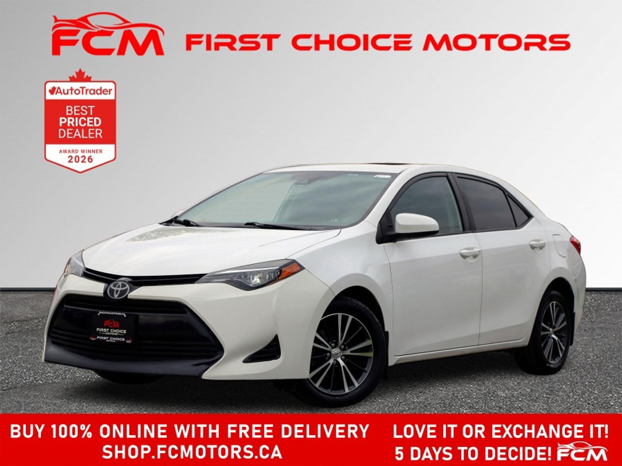 ** ** SPECIAL LIMITED TIME OFFER ** ** PURCHASE ANY VEHICLE THIS WEEK AND RECEIVE 4 BRAND-NEW ALL-SEASON TIRES AT NO ADDITIONAL COST!!! DON   T MISS THIS EXCLUSIVE CHANCE TO UPGRADE YOUR RIDE AND STAY PREPARED FOR ANY WEATHER!!! <br><br>EXCITING NEWS FROM FIRST CHOICE MOTORS! Our brand-new online showroom is now open to the public, bringing the ultimate car shopping experience right to your fingertips! Enjoy a 100% online car shopping experience, with over 500 certified vehicles in stock, comprehensive protection plans, and thousands of new auto parts & accessories available! Plus, for a limited time, were offering FREE deliveries across Ontario on all vehicle purchases! Dont miss out   visit Shop.fcmotors.ca to find and upgrade your perfect vehicle today!<br><br>Welcome to First Choice Motors, the largest car dealership in Toronto of pre-owned cars, SUVs, and vans priced between $5000-$15,000. With an impressive inventory of over 300 vehicles in stock, we are dedicated to providing our customers with a vast selection of affordable and reliable options. <br><br>Were thrilled to offer a used 2018 Toyota Corolla LE, white color with 144,000km (STK#9834) This vehicle was $15990 NOW ON SALE FOR $14990. It is equipped with the following features:<br>- Automatic Transmission<br>- Sunroof<br>- Heated seats<br>- Bluetooth<br>- Reverse camera<br>- Alloy wheels<br>- Power windows<br>- Power locks<br>- Power mirrors<br>- Air Conditioning<br><br>At First Choice Motors, we believe in providing quality vehicles that our customers can depend on. All our vehicles come with a 36-day guarantee on all safety related items. We also offer additional warranty options up to 5 years for our customers who want extra peace of mind.<br><br>Furthermore, all our vehicles are sold fully certified with brand new brakes rotors and pads, a fresh oil change, and brand new set of all-season tires installed & balanced. You can be confident that this car is in excellent condition and ready to hit the road.<br><br>At First Choice Motors, we believe that everyone deserves a chance to own a reliable and affordable vehicle. Thats why we offer financing options with low interest rates starting at 7.9% O.A.C. Were proud to approve all customers, including those with bad credit, no credit, students, and even 9 socials. Our finance team is dedicated to finding the best financing option for you and making the car buying process as smooth and stress-free as possible.<br><br>Our dealership is open 7 days a week to provide you with the best customer service possible. We carry the largest selection of used vehicles for sale under $9990 in all of Ontario. We stock over 300 cars, mostly Hyundai, Chevrolet, Mazda, Honda, Volkswagen, Toyota, Ford, Dodge, Kia, Mitsubishi, Acura, Lexus, and more. With our ongoing sale, you can find your dream car at a price you can afford. Come visit us today and experience why we are the best choice for your next used car purchase!<br><br>All prices include $22.00 OMVIC Fee.  Excludes, license plates, ownership registration and ONTARIO HST (13%)<br>*No Credit Card payments can be accepted for Vehicle Purchases*