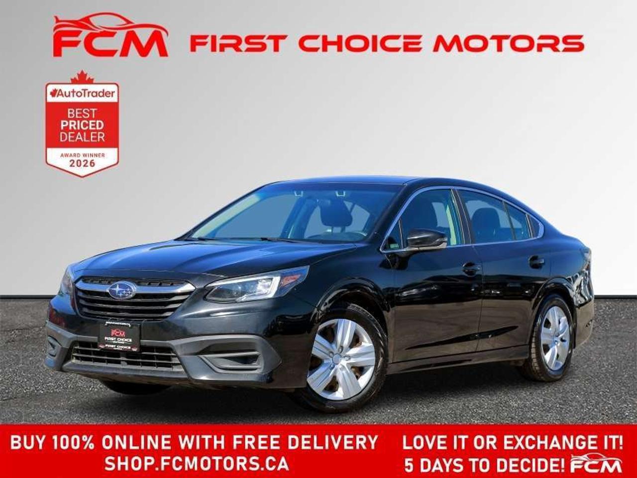 ** ** SPECIAL LIMITED TIME OFFER ** ** PURCHASE ANY VEHICLE THIS WEEK AND RECEIVE 4 BRAND-NEW ALL-SEASON TIRES AT NO ADDITIONAL COST!!! DONT MISS THIS EXCLUSIVE CHANCE TO UPGRADE YOUR RIDE AND STAY PREPARED FOR ANY WEATHER!!!       EXCITING NEWS FROM FIRST CHOICE MOTORS! Our brand-new online showroom is now open to the public, bringing the ultimate car shopping experience right to your fingertips! Enjoy a 100% online car shopping experience, with over 500 certified vehicles in stock, comprehensive protection plans, and thousands of new auto parts & accessories available! Plus, for a limited time, were offering FREE deliveries across Ontario on all vehicle purchases! Dont miss outvisit Shop.fcmotors.ca to find and upgrade your perfect vehicle today!      Welcome to First Choice Motors, the largest car dealership in Toronto of pre-owned cars, SUVs, and vans priced between $5000-$15,000. With an impressive inventory of over 300 vehicles in stock, we are dedicated to providing our customers with a vast selection of affordable and reliable options.       Were thrilled to offer a used 2020 Subaru Legacy CONVENIENCE, black color with 221,000km (STK#9813) This vehicle was $12990 NOW ON SALE FOR $10990. It is equipped with the following features:   - Automatic Transmission   - Heated seats   - All wheel drive   - Bluetooth   - Reverse camera   - Power windows   - Power locks   - Power mirrors   - Air Conditioning      At First Choice Motors, we believe in providing quality vehicles that our customers can depend on. All our vehicles come with a 36-day guarantee on all safety related items. We also offer additional warranty options up to 5 years for our customers who want extra peace of mind.      Furthermore, all our vehicles are sold fully certified with brand new brakes rotors and pads, a fresh oil change, and brand new set of all-season tires installed & balanced. You can be confident that this car is in excellent condition and ready to hit the road.      At First Choice Motors, we believe that everyone deserves a chance to own a reliable and affordable vehicle. Thats why we offer financing options with low interest rates starting at 7.9% O.A.C. Were proud to approve all customers, including those with bad credit, no credit, students, and even 9 socials. Our finance team is dedicated to finding the best financing option for you and making the car buying process as smooth and stress-free as possible.      Our dealership is open 7 days a week to provide you with the best customer service possible. We carry the largest selection of used vehicles for sale under $9990 in all of Ontario. We stock over 300 cars, mostly Hyundai, Chevrolet, Mazda, Honda, Volkswagen, Toyota, Ford, Dodge, Kia, Mitsubishi, Acura, Lexus, and more. With our ongoing sale, you can find your dream car at a price you can afford. Come visit us today and experience why we are the best choice for your next used car purchase!      All prices include $22.00 OMVIC Fee.  Excludes, license plates, ownership registration and ONTARIO HST (13%)   *No Credit Card payments can be accepted for Vehicle Purchases*    *No Credit Card payments can be accepted for Vehicle Purchases*