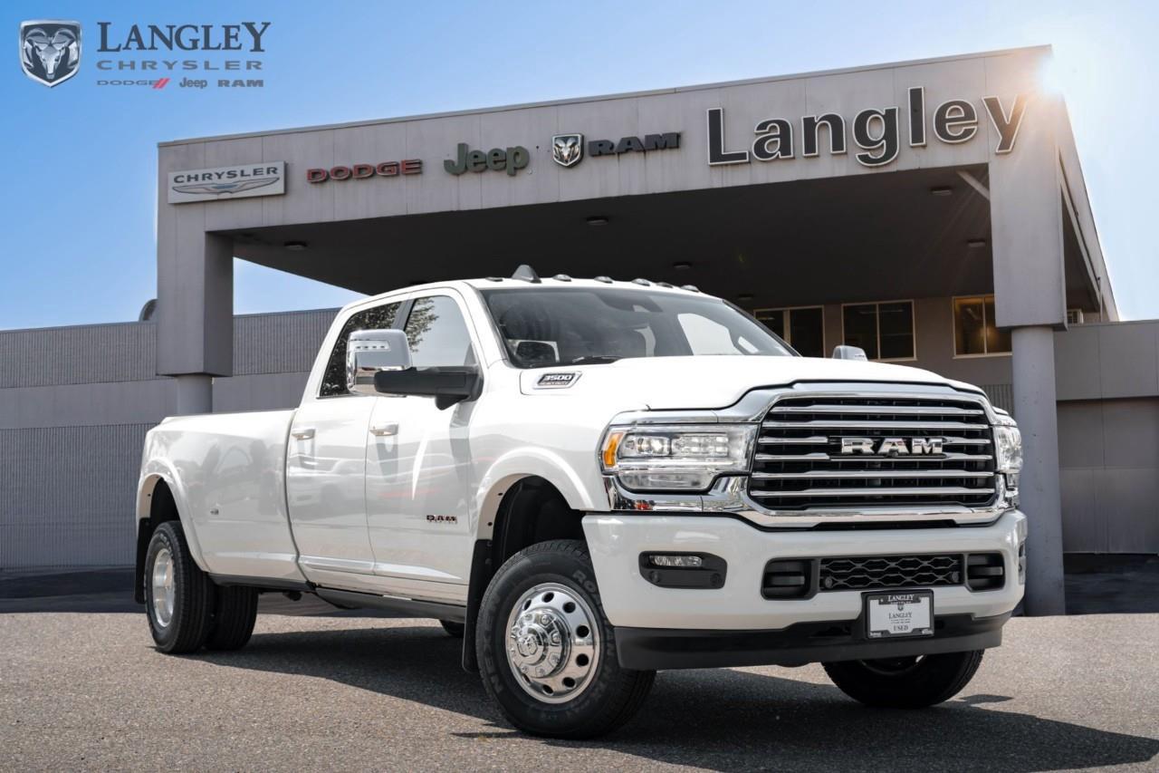 <p><strong>2023 RAM 3500 LIMITED LONGHORN 4X4 CREW CAB 8' BOX</strong></p><p>A premium heavy-duty pickup that masterfully blends refined interior luxury with massive towing capability for the most demanding workloads.</p><ul><li><p>Engine: 6.7L Cummins Turbo Diesel I6</p></li><li><p>Output: 370 hp and 850 lb-ft of Torque</p></li><li><p>Max Towing Capacity: Up to 22,660 lbs</p></li><li><p>Drivetrain: 4x4 with 6-Speed Automatic Transmission</p></li><li><p>Key Capability: Class-Exclusive Auto-Level Rear Air Suspension</p></li></ul><p>Come book a test drive at Langley Chrysler, conveniently located in Langley, British Columbia.</p>

<p>*All prices plus applicable taxes, applicable environmental recovery charges, documentation of $599 and full tank of fuel surcharge of $76 if a full tank is chosen. <br />Other protection items available that are not included in the above price:<br />Tire & Rim Protection and Key fob insurance starting from $599<br />Service contracts (extended warranties) for coverage up to 7 years and 200,000 kms starting from $599<br />Custom vehicle accessory packages, mudflaps and deflectors, tire and rim packages, lift kits, exhaust kits and tonneau covers, canopies and much more that can be added to your payment at time of purchase<br />Undercoating, rust modules, and full protection packages starting from $199<br />Financing Fee of $500 when applicable<br />Flexible life, disability and critical illness insurances to protect portions of or the entire length of vehicle loan</p>