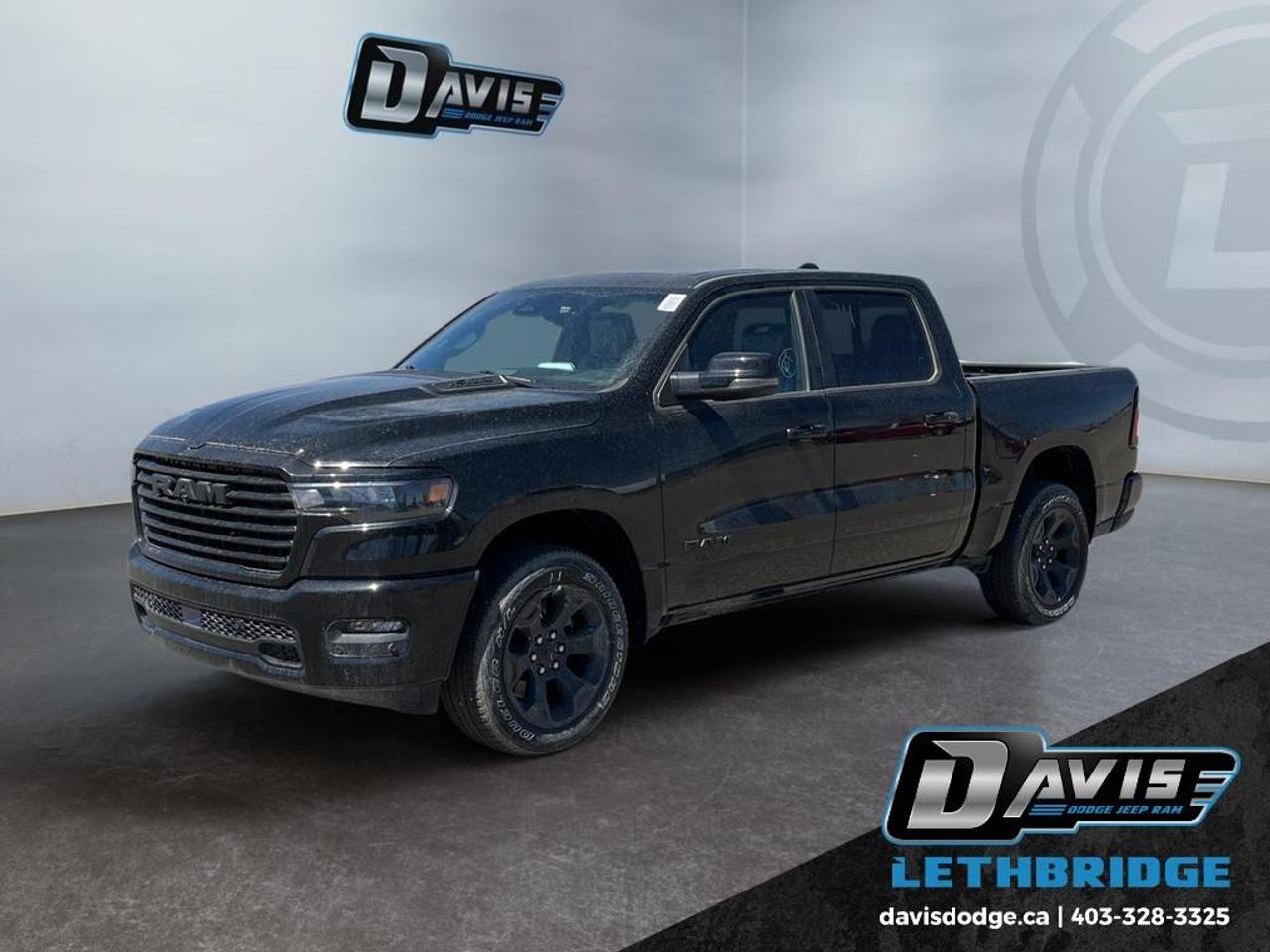 <b>Navigation, Apple CarPlay, Android Auto, 360 Camera, Heated Seats!</b><br /> <br /> Dominate workdays and weekends alike with the 2026 Ram 1500, where capability meets class.<br /> <br />The Ram 1500's unmatched luxury transcends traditional pickups without compromising its capability. Loaded with best-in-class features, it's easy to see why the Ram 1500 is so popular. With the most towing and hauling capability in a Ram 1500, as well as improved efficiency and exceptional capability, this truck has the grit to take on any task.<br /> <br />This Diamond Black Crystal Pearl Crew Cab 4X4 pickup has an Automatic transmission and is powered by a 420HP 3.0L Straight 6 Cylinder Engine. <br /> <br /> Our 1500's trim level is Sport. This Ram 1500 in Sport trim rewards you with front heated seats, a leather-wrapped heated steering wheel, a 360 camera system, a 10-speaker Alpine audio, and a 12-inch infotainment screen with inbuilt navigation, Apple CarPlay and Android Auto, and 4G LTE Wi-Fi hotspot. Additional features include class IV towing equipment, aluminum wheels, power adjustable pedals, intersection collision assist, evasion assist, lane keep assist with lane departure warning, and even more! This vehicle has been upgraded with the following features: Navigation, Apple CarPlay, Android Auto, 360 Camera, Heated Seats, Heated Steering Wheel, Aluminum Wheels.<br /><br /> <br />To apply right now for financing use this link: <a href=https://lethbridge.davisdodge.ca/free-credit-check/ target=_blank rel=nofollow noopener noreferrer>https://lethbridge.davisdodge.ca/free-credit-check/</a><br /> <br /><br />As a premier Chrysler, Dodge, Jeep and RAM dealership, Davis Dodge proudly offers an extensive selection of new and used vehicles to meet every drivers needs. Customers across Lethbridge, Fort Macleod, Taber, Claresholm, Coaldale, and beyond trust us for daily vehicle specials, certified service and parts, and a seamless online inventory experience. <br /><br /> With competitive financing options and expert support, we make car buying easy and enjoyable. <br /><br /> Ready to hit the road? Schedule your test drive today at Davis Dodge, your trusted Chrysler, Dodge, Jeep and RAM dealer in Lethbridge, Alberta.<br /><br /> Vehicle pricing offer shown expires 2026-05-31. <br /> Come by and check out our fleet of 60+ used cars and trucks and 110+ new cars and trucks for sale in Lethbridge. o~o