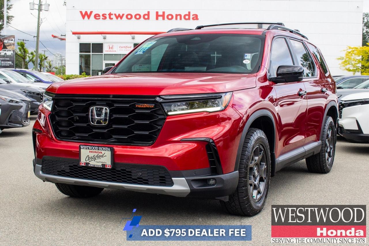 Add $795 Dealer Fee. Includes Buysmart Registration. Plus taxes and Govt. Levies.One low hassle free pre negotiated price, AWD, Air Conditioning, Forward collision: Collision Mitigation Braking System (CMBS) + FCW mitigation, Heated front seats, Lane departure: Lane Keeping Assist System (LKAS) active, Memory seat, Power driver seat, Power Liftgate, Power moonroof, Power passenger seat, Reclining 3rd row seat, TrailSport Leatherette Seating Surfaces.We stand behind our used Hondas! Our certified program gives Hondas 5 years old and newer a 7 year / 160,000km transferable powertrain warranty and includes full service records of the services performed to meet our CUV standards. Westwood Hondas Buy Smart Standard program includes a thorough safety inspection, detailed Car Proof report that shows the history of the car your buying,2 months 5000 km powertrain warranty and 6 months tire, brakes, battery, and bulbs. We give you a complete professional detail, full tank of gas and our best low price first which is based on live market pricing to guarantee you tremendous value and a non-stressful, no-haggle experience. And youll get 3 free months of Sirius radio where equipped! Buy your car from home.Just click build your deal to start the process. It is easy 7 day Exchange. Westwood Honda DL #31286.