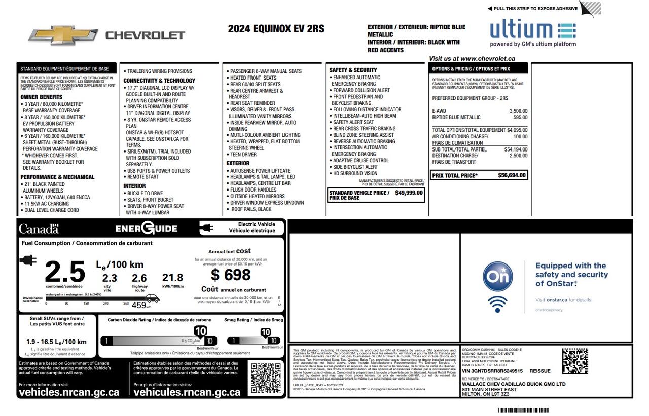 2024 Chevrolet Equinox EV RS ALL WHEEL DRIVE EV | AUTOSENSE POWER LIFTGATE | HE Photo