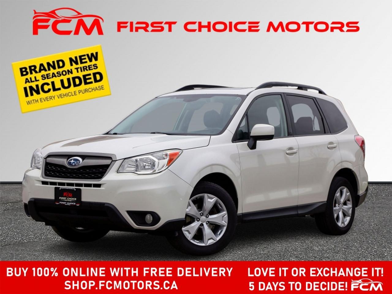 ** ** SPECIAL LIMITED TIME OFFER ** ** PURCHASE ANY VEHICLE THIS WEEK AND RECEIVE 4 BRAND-NEW ALL-SEASON TIRES AT NO ADDITIONAL COST!!! DON   T MISS THIS EXCLUSIVE CHANCE TO UPGRADE YOUR RIDE AND STAY PREPARED FOR ANY WEATHER!!! <br><br>EXCITING NEWS FROM FIRST CHOICE MOTORS! Our brand-new online showroom is now open to the public, bringing the ultimate car shopping experience right to your fingertips! Enjoy a 100% online car shopping experience, with over 500 certified vehicles in stock, comprehensive protection plans, and thousands of new auto parts & accessories available! Plus, for a limited time, were offering FREE deliveries across Ontario on all vehicle purchases! Dont miss out   visit Shop.fcmotors.ca to find and upgrade your perfect vehicle today!<br><br>Welcome to First Choice Motors, the largest car dealership in Toronto of pre-owned cars, SUVs, and vans priced between $5000-$15,000. With an impressive inventory of over 300 vehicles in stock, we are dedicated to providing our customers with a vast selection of affordable and reliable options. <br><br>Were thrilled to offer a used 2015 Subaru Forester TOURING, white color with 303,000km (STK#9861) This vehicle was $6490 NOW ON SALE FOR $5990. It is equipped with the following features:<br>- Automatic Transmission<br>- Sunroof<br>- Heated seats<br>- All wheel drive<br>- Bluetooth<br>- Reverse camera<br>- Alloy wheels<br>- Power windows<br>- Power locks<br>- Power mirrors<br>- Air Conditioning<br><br>At First Choice Motors, we believe in providing quality vehicles that our customers can depend on. All our vehicles come with a 36-day guarantee on all safety related items. We also offer additional warranty options up to 5 years for our customers who want extra peace of mind.<br><br>Furthermore, all our vehicles are sold fully certified with brand new brakes rotors and pads, a fresh oil change, and brand new set of all-season tires installed & balanced. You can be confident that this car is in excellent condition and ready to hit the road.<br><br>At First Choice Motors, we believe that everyone deserves a chance to own a reliable and affordable vehicle. Thats why we offer financing options with low interest rates starting at 7.9% O.A.C. Were proud to approve all customers, including those with bad credit, no credit, students, and even 9 socials. Our finance team is dedicated to finding the best financing option for you and making the car buying process as smooth and stress-free as possible.<br><br>Our dealership is open 7 days a week to provide you with the best customer service possible. We carry the largest selection of used vehicles for sale under $9990 in all of Ontario. We stock over 300 cars, mostly Hyundai, Chevrolet, Mazda, Honda, Volkswagen, Toyota, Ford, Dodge, Kia, Mitsubishi, Acura, Lexus, and more. With our ongoing sale, you can find your dream car at a price you can afford. Come visit us today and experience why we are the best choice for your next used car purchase!<br><br>All prices include $22.00 OMVIC Fee.  Excludes, license plates, ownership registration and ONTARIO HST (13%)<br>*No Credit Card payments can be accepted for Vehicle Purchases*