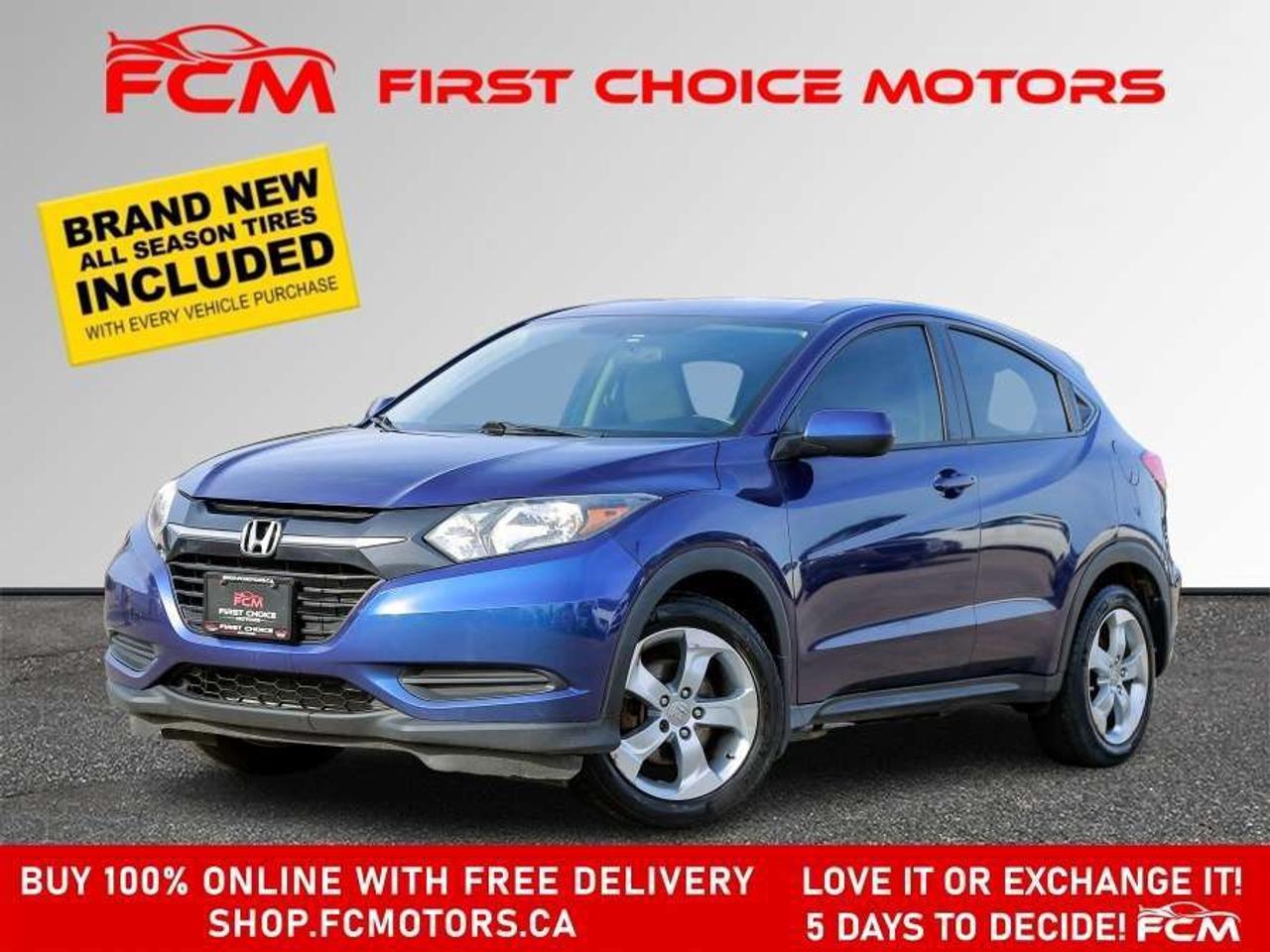 ** ** SPECIAL LIMITED TIME OFFER ** ** PURCHASE ANY VEHICLE THIS WEEK AND RECEIVE 4 BRAND-NEW ALL-SEASON TIRES AT NO ADDITIONAL COST!!! DONT MISS THIS EXCLUSIVE CHANCE TO UPGRADE YOUR RIDE AND STAY PREPARED FOR ANY WEATHER!!!       EXCITING NEWS FROM FIRST CHOICE MOTORS! Our brand-new online showroom is now open to the public, bringing the ultimate car shopping experience right to your fingertips! Enjoy a 100% online car shopping experience, with over 500 certified vehicles in stock, comprehensive protection plans, and thousands of new auto parts & accessories available! Plus, for a limited time, were offering FREE deliveries across Ontario on all vehicle purchases! Dont miss outvisit Shop.fcmotors.ca to find and upgrade your perfect vehicle today!      Welcome to First Choice Motors, the largest car dealership in Toronto of pre-owned cars, SUVs, and vans priced between $5000-$15,000. With an impressive inventory of over 300 vehicles in stock, we are dedicated to providing our customers with a vast selection of affordable and reliable options.       Were thrilled to offer a used 2016 Honda HR-V LX, blue color with 230,000km (STK#9825) This vehicle was $12990 NOW ON SALE FOR $11990. It is equipped with the following features:   - Automatic Transmission   - Heated seats   - All wheel drive   - Bluetooth   - Reverse camera   - Alloy wheels   - Power windows   - Power locks   - Power mirrors   - Air Conditioning      At First Choice Motors, we believe in providing quality vehicles that our customers can depend on. All our vehicles come with a 36-day guarantee on all safety related items. We also offer additional warranty options up to 5 years for our customers who want extra peace of mind.      Furthermore, all our vehicles are sold fully certified with brand new brakes rotors and pads, a fresh oil change, and brand new set of all-season tires installed & balanced. You can be confident that this car is in excellent condition and ready to hit the road.      At First Choice Motors, we believe that everyone deserves a chance to own a reliable and affordable vehicle. Thats why we offer financing options with low interest rates starting at 7.9% O.A.C. Were proud to approve all customers, including those with bad credit, no credit, students, and even 9 socials. Our finance team is dedicated to finding the best financing option for you and making the car buying process as smooth and stress-free as possible.      Our dealership is open 7 days a week to provide you with the best customer service possible. We carry the largest selection of used vehicles for sale under $9990 in all of Ontario. We stock over 300 cars, mostly Hyundai, Chevrolet, Mazda, Honda, Volkswagen, Toyota, Ford, Dodge, Kia, Mitsubishi, Acura, Lexus, and more. With our ongoing sale, you can find your dream car at a price you can afford. Come visit us today and experience why we are the best choice for your next used car purchase!      All prices include $22.00 OMVIC Fee.  Excludes, license plates, ownership registration and ONTARIO HST (13%)   *No Credit Card payments can be accepted for Vehicle Purchases*    *No Credit Card payments can be accepted for Vehicle Purchases*