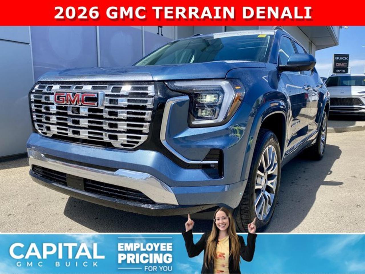 Check out this 2026 GMC TERRAIN Denali... Fully equipped with all the best options like Heated and Cooled Seats, Heated Steering, 360 CAM, Remote Start, 360 CAM, Apple Carplay / Android Auto, Heated Rear Seats, Panoramic Sunroof, and so much more... CALL NowAsk for the Internet Department for more information or book your test drive today!AMVIC Licensed Dealer - Licence Number B1044900