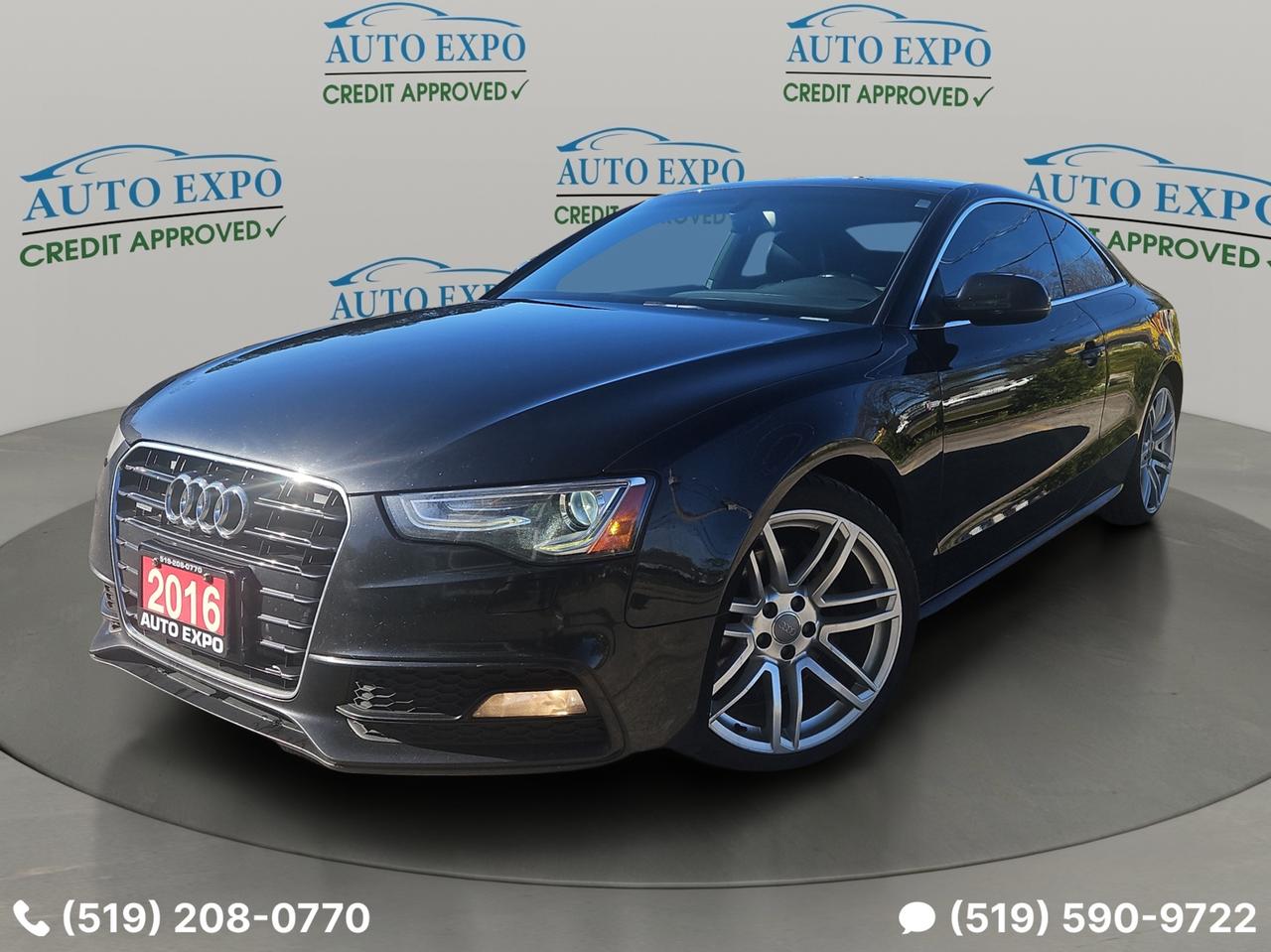 <p>SOLD,,,SOLD,,,SOLD</p><p>Experience refined driving in this sophisticated black 2016 Audi A5 Coupe from Auto Expo Inc. This meticulously maintained all-wheel-drive model offers a striking presence, with its sleek black exterior complemented by a luxurious black interior. Under the hood, a responsive gasoline engine paired with an automatic transmission ensures a smooth and engaging driving experience, perfect for navigating Canadian roads in any season. With a modest 196,000 kilometers on the odometer, this Audi A5 represents a fantastic opportunity to own a premium European vehicle.</p><p>Step inside and discover a world of premium appointments. The 2016 Audi A5 Coupe is designed to impress, blending elegant styling with advanced technology. The cabin offers a comfortable and driver-focused environment, making every journey a pleasure. Whether youre commuting through the city or embarking on a weekend getaway, this Audi A5 is equipped to deliver both performance and comfort. Visit Auto Expo Inc. to explore this exceptional vehicle.</p><p>Here are 5 features that truly sizzle on this 2016 Audi A5 Coupe:</p><ul><li><strong>Certified Pre-Owned Excellence:</strong> Drive with confidence knowing this Audi A5 has undergone a rigorous inspection and certification process, ensuring its quality and reliability.</li><li><strong>All-Wheel Drive (AWD) Capability:</strong> Conquer any road condition with Audis renowned quattro all-wheel-drive system, providing superior traction and stability.</li><li><strong>Progressiv Plus Trim:</strong> Experience an elevated level of luxury and sportiness with the desirable Progressiv Plus trim, enhancing both the aesthetics and functionality.</li><li><strong>Integrated GPS Navigation:</strong> Effortlessly find your way to any destination with the built-in GPS system, keeping you on track and stress-free.</li><li><strong>No Accident History:</strong> Enjoy peace of mind with the assurance that this Audi A5 has never been involved in an accident, preserving its structural integrity and pristine condition.</li></ul><p><strong><em>Powered by AutoIntelligence&trade;</em></strong></p><p>Vehicle information has been generated using artificial intelligence and is provided for informational purposes only. While efforts are made to ensure accuracy, please confirm all details directly with the dealer.</p><p>If the ad is online, then it is available, and this Unit will not disappoint you.</p><p>We Finance,,,</p><p>OMVIC Licensed, UCDA & Carfax Member,,,</p><p>We specialize in domestic and imported vehicles! Our wide selection offers something for every need and budget! Visit us @ 450 Belmont Ave West, Kitchener!</p>