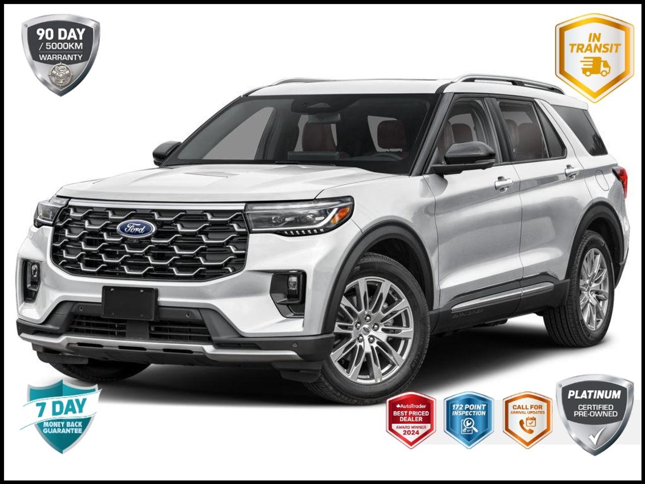 <b>OEM OPTIONS: </b>STAR WHITE METALLIC TRI-COAT ,  SALT CRYSTAL/ONYX LEATHER SEATING SURFACES SPORT CAPTAIN CHAIRS ,  EQUIP GRP 600A PKG ,  ENG 3.0L ECO V6 ,  10-SPEED A/T ,  ULTIMATE PKG ,  WHLS 21 DARK ALLOY-PAINTED MACHINED ALUMINUM ,  TIRES P275/45R21 AS BSW<br><br><b>PERFORMANCE & CAPABILITY: </b>Your search ends here with this available <b>2025 Ford Explorer Platinum</b> finished in Star White Metallic Tri-Coat with a Salt Crystal/Onyx, Leather Seating Surfaces Sport Captain Chairs interior, creating a clean, crisp, and modern aesthetic. As a versatile Sport Utility Vehicle (SUV), it combines a commanding view of the road with flexible cargo space and seating, perfect for various lifestyles. Powered by a responsive <b>3.0L 6cyl</b> engine paired with a smooth <b>10 Speed Automatic</b> and a confident <b>4x4</b> system.<br><br><b>MARKET VALUE: </b><br> - <b>Low Mileage Find:</b> A recent model year with exceptionally low mileage.<br><br><b>PROFILE & PEDIGREE: </b><br> - <b>Equipped with the Equipment Group 600A Ultimate Package Package:</b> This vehicle includes a desirable bundle of factory options.<br><br><b>MODEL REVIEWS: </b>A popular choice known for its family-friendly features, comfortable seating across three rows, and available performance variants (ST). Equipped with a true <b>4x4 system</b>, this vehicle is ready for serious adventure, offering superior off-road capability.<br>Powered by a smooth and responsive <b>3.0L 6cyl</b>, delivering ample power for merging, passing, and towing. Its modern <b>10-Speed Automatic</b> transmission is engineered to handle significant power, ensuring you are always in the right gear for responsive acceleration and smooth cruising.<br><br><b>EQUIPMENT: </b><br><b>Safety & Driver Assistance:</b> PANIC ALARM, TRACTION CONTROL, ABS BRAKES, BRAKE ASSIST, DUAL FRONT IMPACT AIRBAGS, DUAL FRONT SIDE IMPACT AIRBAGS<br><b>Comfort & Convenience:</b> POWER PASSENGER SEAT, POWER LIFTGATE, ILLUMINATED ENTRY, PASSENGER VANITY MIRROR, REMOTE KEYLESS ENTRY, HEATED STEERING WHEEL<br><b>Technology & Entertainment:</b> TRIP COMPUTER, RADIO DATA SYSTEM, NAVIGATION SYSTEM, TACHOMETER, COMPASS, OUTSIDE TEMPERATURE DISPLAY<br><b>Performance & Capability:</b> TRAILER SWAY CONTROL, TRAILER HITCH, FOUR WHEEL INDEPENDENT SUSPENSION, FRONT ANTI-ROLL BAR, REAR ANTI-ROLL BAR, SPEED-SENSING STEERING<br><b>Exterior & Styling:</b> ALLOY WHEELS, SPOILER, DELAY-OFF HEADLIGHTS, FRONT FOG LIGHTS, FULLY AUTOMATIC HEADLIGHTS, PERIMETER/APPROACH LIGHTS<br><br>Experience the quality and performance of this <b>Ford Explorer</b> firsthand. Visit our dealership!<br><br><p> </p>

<h4>INCOMING USED VEHICLE</h4>

<p><em>This vehicle is an incoming trade-in and will be arriving soon! Contact us to be notified when it arrives.<br>
<br>
<strong>Representative image. </strong>Actual vehicles colour, options, and condition <strong>may differ.</strong></em></p>

<p>BUY WITH COMPLETE CONFIDENCE</p>

<p>
- AutoIQ Exclusive Pre-Owned Program<br>
- Shop online or in-store, any way you want it<br>
- Virtual trade estimate & appraisal<br>
- Virtual credit approval & eSignature
</p>

<p>The AutoIQ Dealership Group came together in 2016 with a mission to deliver an exceptional car-buying experience. With 8 dealerships across Ontario, offering 13 brands and over 1500 vehicles in stock, AutoIQ customers can expect great selection, value, and trust. Buying a new vehicle is a significant purchase, and we want to ensure that you LOVE it! Whether you are purchasing a new or quality pre-owned vehicle from us, we offer attractive financing rates and flexible terms, regardless of your credit.</p>

<p>SPECIAL NOTE: This vehicle is reserved for AutoIQs retail customers only. Please, no dealer calls. Errors and omissions excepted.</p>

<p>*As-traded, specialty or high-performance vehicles are excluded from the 7-Day Money Back Guarantee Program (including, but not limited to Ford Shelby, Ford mustang GT, Ford Raptor, Chevrolet Corvette, Camaro 2SS, Camaro ZL1, V-Series Cadillac, Dodge/Jeep SRT, Hyundai N Line, all electric models)</p>