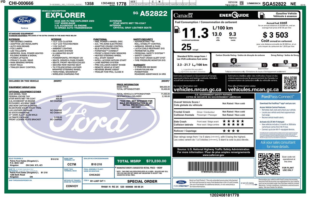 2025 Ford Explorer Platinum 600A|ULTIMATE PK|CLEAN CARFAX|$10K IN OPTIONS Photo