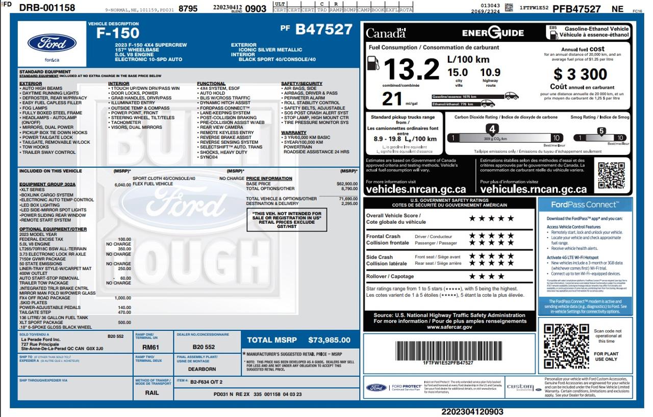 2023 Ford F-150 XLT 302A HIGH|SPORT PK|5.0L V8|WHLS 18 6-SPOKE|FX4 OFF-ROAD PKG|PWR-ADJ PEDALS|TAILGATE STEP Photo
