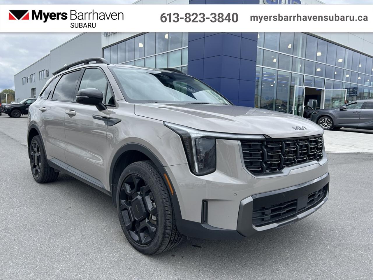 <b>Leather Seats!</b><br> <br> Advanced tech and incredible comfort come together in this bold 2025 Sorento. This 2025 Kia Sorento is for sale today in Nepean.<br> <br>With comfort in every versatile row, this powerful and refined 2025 Sorento is ready to offer you a drive like no other. This SUV was designed to go all the way no matter where you go, and get you there in comfort and style. With amazing technology and versatility in every nook and cranny, this 2025 Sorento is ready for more than adventure, its ready to be character in your story. Try out the future of SUVs today in this 2025 Kia Sorento.<br> <br>This SUV has 30,088 km. Its Wolf Grey in colour. It has an Automatic transmission and is powered by a 281HP 2.5L 4 Cylinder Engine. <br> <br> Our Sorentos trim level is X-Line. A dual-panel sunroof, inbuilt navigation and highway driving assistance are among the many upgrades you enjoy with this Sorento X-Line. Also standard include a power liftgate for rear cargo access, a heated steering wheel, dual-zone climate control and artificial leather seating upholstery, along with great additional features such as heated front seats, mobile hotspot internet access, adaptive cruise control, proximity keyless entry, and a 12.3-inch infotainment screen with Apple CarPlay, Android Auto, and Kia Connect. Safety features also include lane keeping assist with lane departure warning, blind spot detection, front and rear parking sensors, and front and rear collision mitigation. This vehicle has been upgraded with the following features: Leather Seats.<br> <br>To apply right now for financing use this link: <a href=https://www.myersbarrhavensubaru.ca/quick-approval/ target=_blank>https://www.myersbarrhavensubaru.ca/quick-approval/</a><br> <br/><br><br> The Myers name has been synonymous with first-rate automotive service and products for over 80 years in Ottawa; we are happy to welcome you here to <b> Myers Barrhaven Subaru </b> the unbeatable Subaru dealer in Ottawa and the National Capital Region. Serving drivers as the premier Subaru dealership near Kanata, Orléans, Gatineau, QC and Vanier region, we offer a wide range of new and used offerings from Subaru. If youre in the market for a full range of Subaru cars and Subaru SUVs for sale in Ottawa. </br> o~o