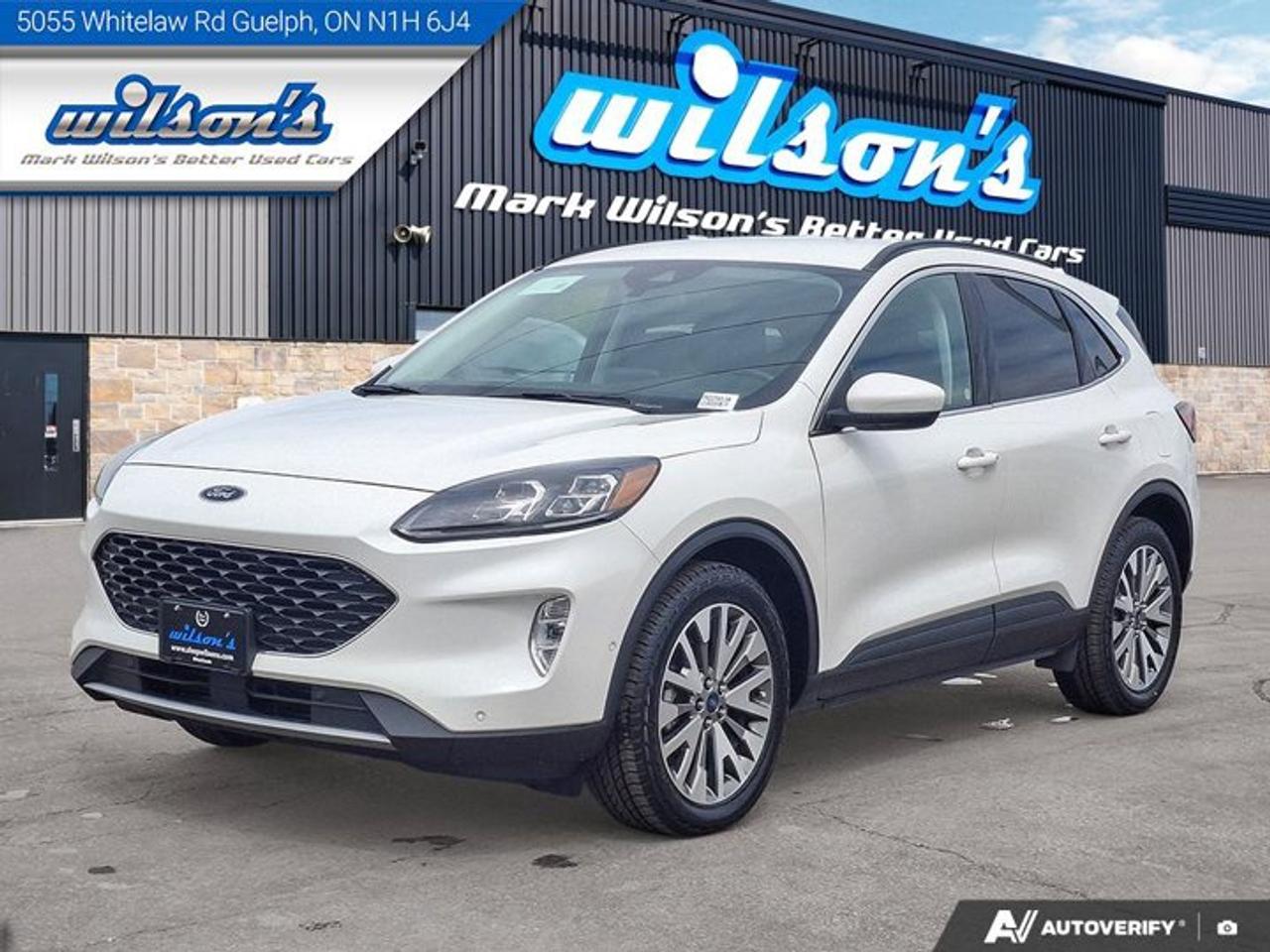 Come see this certified 2021 Ford Escape Titanium AWD | Leather | Nav | Heated Seats | Power Seat | CarPlay + Android | Remote Start & More !. Its Automatic transmission and 2.0 L engine will keep you going. This Ford Escape features the following options: Tow Package, Reverse Camera, Remote Start, Navigation System, Leather, B&O Audio, Air Conditioning, Heated Seats, Tilt Steering Wheel, and Steering Radio Controls. Stop by and visit us at Mark Wilsons Better Used Cars, 5055 Whitelaw Road, Guelph, ON N1H 6J4.MASSIVE SELECTION: 500+ vehicles in ONE LOCATION, all Live Market Priced for the best value!STRAIGHTFORWARD & TRANSPARENT PRICING: Our Advertised Price INCLUDES:Safety Certification! (No separate certification fee upcharge).FREE Carfax History Report!NO upcharge for paying cash!CONFIDENCE & PEACE OF MIND: 30-Day/3,000 km Warranty INCLUDED! Plus a 5-Day Exchange Privilege!*EASY FINANCING: Better-than-bank rates, $0 Down, and 3 Months No Payments available OAC. BAD CREDIT APPROVED HERE!WE BUY CARS: Get Top Dollar for your trade, or sell us your vehicle for CASH even if you dont buy ours!www.shopwilsons.comAn Honest, Transparent Buying Experience. Trusted in business since 1961!(Cash Prices Exclude HST and Licensing Fees only.)