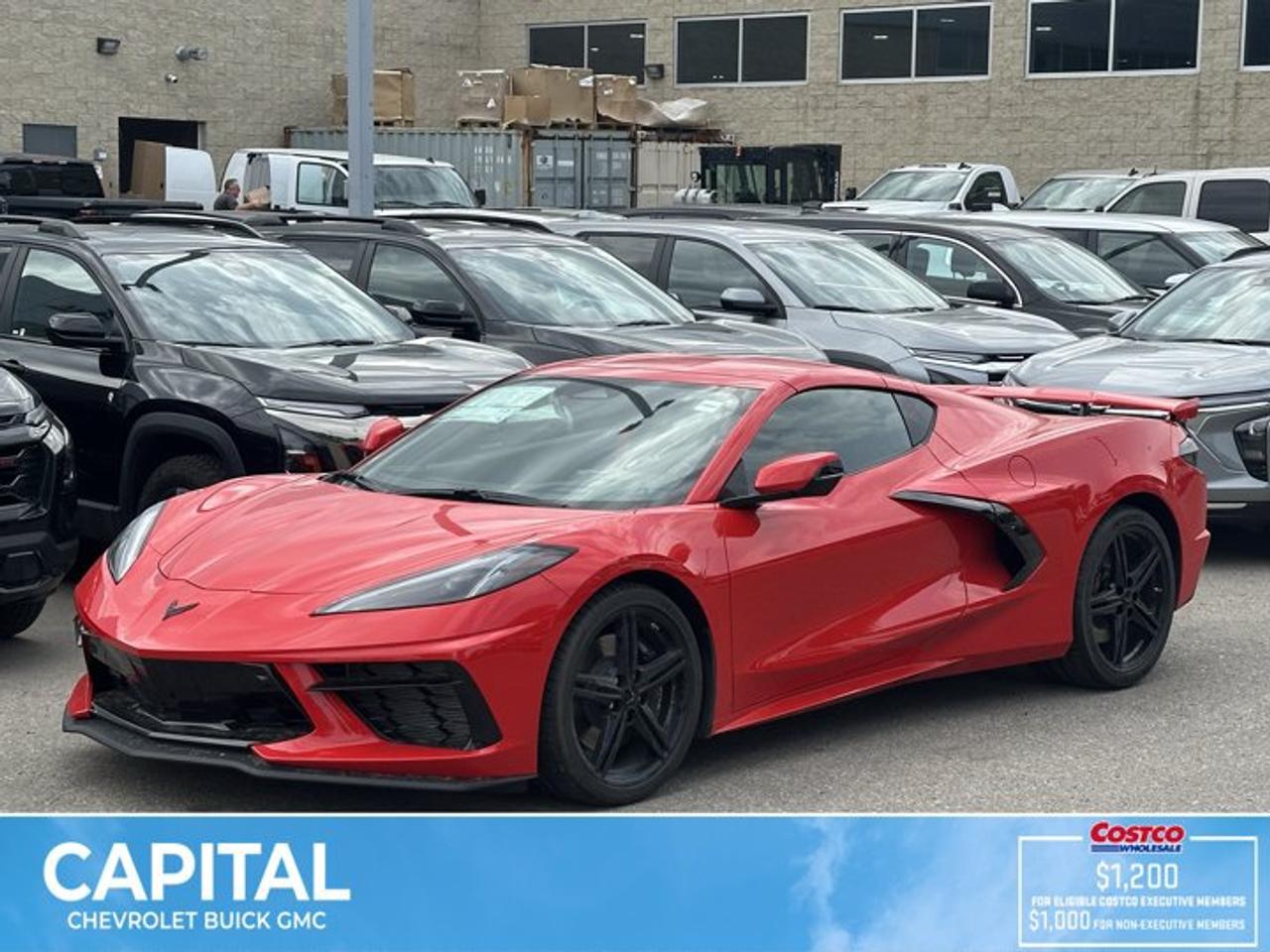 This Chevrolet Corvette delivers a Gas V8 6.2L/ engine powering this Automatic transmission. WHEELS, 19 X 8.5 (48.3 CM X 21.6 CM) FRONT AND 20 X 11 (50.8 CM X 27.9 CM) REAR 5-SPLIT-SPOKE GLOSS BLACK FORGED ALUMINUM, TRANSMISSION, 8-SPEED DUAL CLUTCH, INCLUDES MANUAL AND AUTO MODES (STD), STEALTH INTERIOR TRIM PACKAGE dark finish aluminum trim.* This Chevrolet Corvette Features the Following Options *BATTERY PROTECTION PACKAGE , SEAT BELT COLOUR, TORCH RED, LPO, DARK STEALTH CROSSED FLAGS EMBLEM, FRONT Genuine Corvette Accessory, EXHAUST TIPS, BLACK, ENGINE, 6.2L V8 DI, HIGH-OUTPUT Variable Valve Timing (VVT), Active Fuel Management (AFM) (490 hp [365.4 kW] @ 6450 rpm, 465 lb-ft of torque [627.8 N-m] @ 5150 rpm) (STD), 2LT PREFERRED EQUIPMENT GROUP includes standard equipment, Wireless Phone Charging 2 wireless charging pads for phone or portable devices, located on centre console and between seatbacks, Wireless Apple CarPlay/Wireless Android Auto, Wipers, front intermittent, Windows, power with driver and passenger Express-Down/Up.* Stop By Today *Stop by Capital Chevrolet Buick GMC Inc. located at 13103 Lake Fraser Drive SE, Calgary, AB T2J 3H5 for a quick visit and a great vehicle!