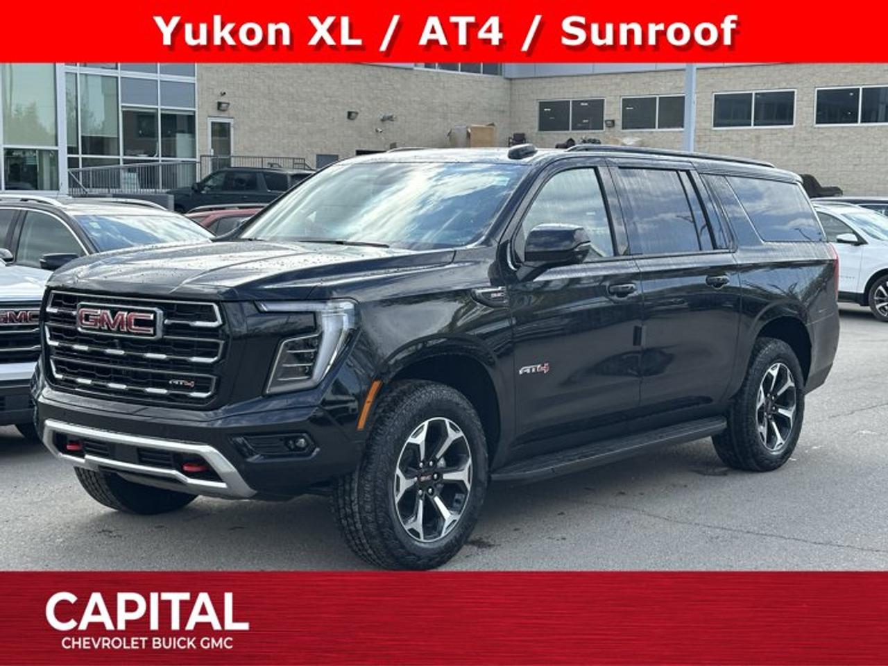 This GMC Yukon XL delivers a Gas V8 5.3L/ engine powering this Automatic transmission. TRANSMISSION, 10-SPEED AUTOMATIC electronically controlled with overdrive, includes Traction Select System including tow/haul (STD), SUNROOF, POWER PANORAMIC, DUAL-PANE, TILT-SLIDING with express-open and close and power sunshade, SEATS, SECOND ROW BUCKET, POWER RELEASE.*This GMC Yukon XL Comes Equipped with These Options *LPO, FLOOR LINER PACKAGE (dealer-installed) (Includes (RIA) 1st and 2nd row all-weather floor liners, LPO, (RIB) 3rd row all-weather floor liners, LPO and (CAV) all-weather cargo mat, LPO. , LPO, ALL-WEATHER FLOOR LINERS, 3RD ROW (dealer-installed), LPO, ALL-WEATHER FLOOR LINERS, 1ST AND 2ND ROWS (dealer-installed), LPO, ALL-WEATHER CARGO MAT (dealer-installed), ENGINE, 5.3L ECOTEC3 V8 with Dynamic Fuel Management, Direct Injection and Variable Valve Timing, includes aluminum block construction (355 hp [265 kW] @ 5600 rpm, 383 lb-ft of torque [518 Nm] @ 4100 rpm) (STD), ENGINE BLOCK HEATER, AT4 PREFERRED EQUIPMENT GROUP includes standard equipment, 3 YEARS SIRIUSXM SiriusXM Extended Service subscription will stop at the end of the applicable subscription period unless you decide to continue service. Plan is non-transferable and non-refundable. Service subject to the SiriusXM Customer Agreement and Privacy Policy, visit siriusxm.ca/terms to see complete terms and how to cancel which includes online methods or calling 1-888-539-7474. Some services, content and features are subject to device capabilities, an active data connection enabled in the vehicle and location availability. All fees, content and features are subject to change. Content varies by subscription plan. SiriusXM and related logos are trademarks of Sirius XM Radio Inc. and its respective subsidiaries.), Wireless Phone Charging, for portable devices, Wireless Apple CarPlay/Wireless Android Auto.* Stop By Today *Treat yourself- stop by Capital Chevrolet Buick GMC Inc. located at 13103 Lake Fraser Drive SE, Calgary, AB T2J 3H5 to make this car yours today!