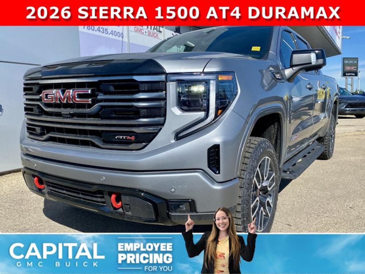 Dont miss out on this limited production Sierra 1500 AT4 Diesel! Fully Equipped with the Premium Plus Package, Technology Package, Heated and Cooled Bucket Seats, Heated Rear Seats, Heated Steering, 360 CAM, 15 Heads-up Display, Rear Streaming Camera Mirror, Body Color Wheel Arch Moldings, Power Sunroof, Wireless Charger, Dual Exhaust, 2 Inch Factory Lift and so much more... This rare truck can be yours so CALL NOWAsk for the Internet Department for more information or book your test drive today! Text 587-400-9276 for fast answers at your fingertips!AMVIC Licensed Dealer - Licence Number B1044900