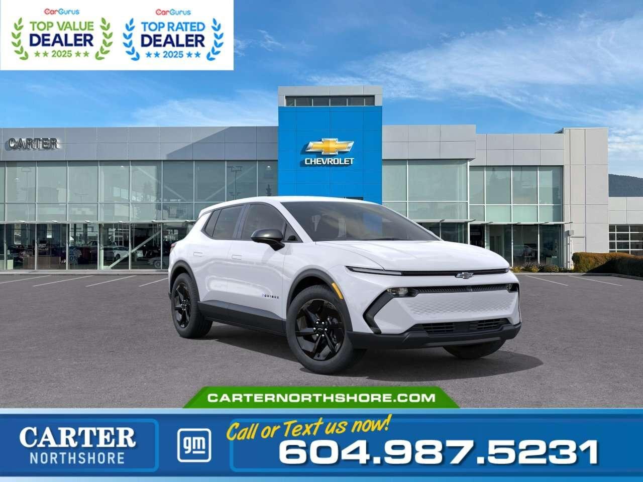 <b>GREAT NEWS! EMPLOYEE PRICING IS BACK!</b> Unlock exceptional savings on eligible new electric vehicles. Combine Employee Pricing with available incentives and drive home an EV for less. <b>Available Savings Include</b>: 	$2,700 Employee Pricing Credit 	$1,000 Non stackable cash delivery allowance 	$2,300 Stackable cash delivery allowance Discover the 2026 Chevrolet Equinox LT EV, an all-electric SUV that blends modern style with everyday practicality. Featuring a 17.7-inch touchscreen with Google built-in, HD Surround Vision, Adaptive Cruise Control, heated front seats, a heated steering wheel, and the eye-catching Midnight Package with 19-inch black wheels, it offers comfort and confidence on every drive. With zero-emission performance and a spacious interior, its ready for your daily commute or weekend adventures. Come take it for a test drive today and experience all this stylish vehicle has to offer! <b>WHY CARTER GM NORTHSHORE?</b> - An unrivalled vehicle purchasing experience! - Exceeding our loyal customers expectations since 1990 - 4.7 Google star rating (with 1,700+ customer reviews) - CarGurus Top-Rated Dealer 2025 Award - CarGurus Top Value Dealer 2025 Award - Vehicle trades welcome! Best price guaranteed! - We provide upfront pricing, zero hidden fees, and 100% transparency - Fast approvals and 99% acceptance rates (no matter your current credit status!) - Multilingual staff (many languages spoken) - Comfortable non-pressured environment with in-store television, WIFI and a childrens play area! <p><img src=https://gmtadvantage-com.cdn-convertus.com/uploads/sites/16/2025/09/Carter-GM-Burnaby-Car-Gurus-Awards-2025.png alt="" width="300" height="77" /></p> Were here to help you drive the vehicle you want, the vehicle you deserve! <b>QUESTIONS? GREAT! WEVE GOT ANSWERS!</b> To speak with a friendly vehicle specialist - <b>CALL NOW!</b> <small>The advertised price includes all standard dealer fees and any applicable manufacturer or dealer incentives. It does not include applicable taxes, licensing, insurance, or optional products or services. Dealer fees will be clearly broken out and itemized on the bill of sale, maximum total of fees $699.00. Prices are shown in Canadian dollars. While we make every effort to ensure accuracy, vehicle details, pricing, options, and availability are subject to change without notice. Please confirm all information with dealership sales management before purchase. Dealer Code: 81121</small>