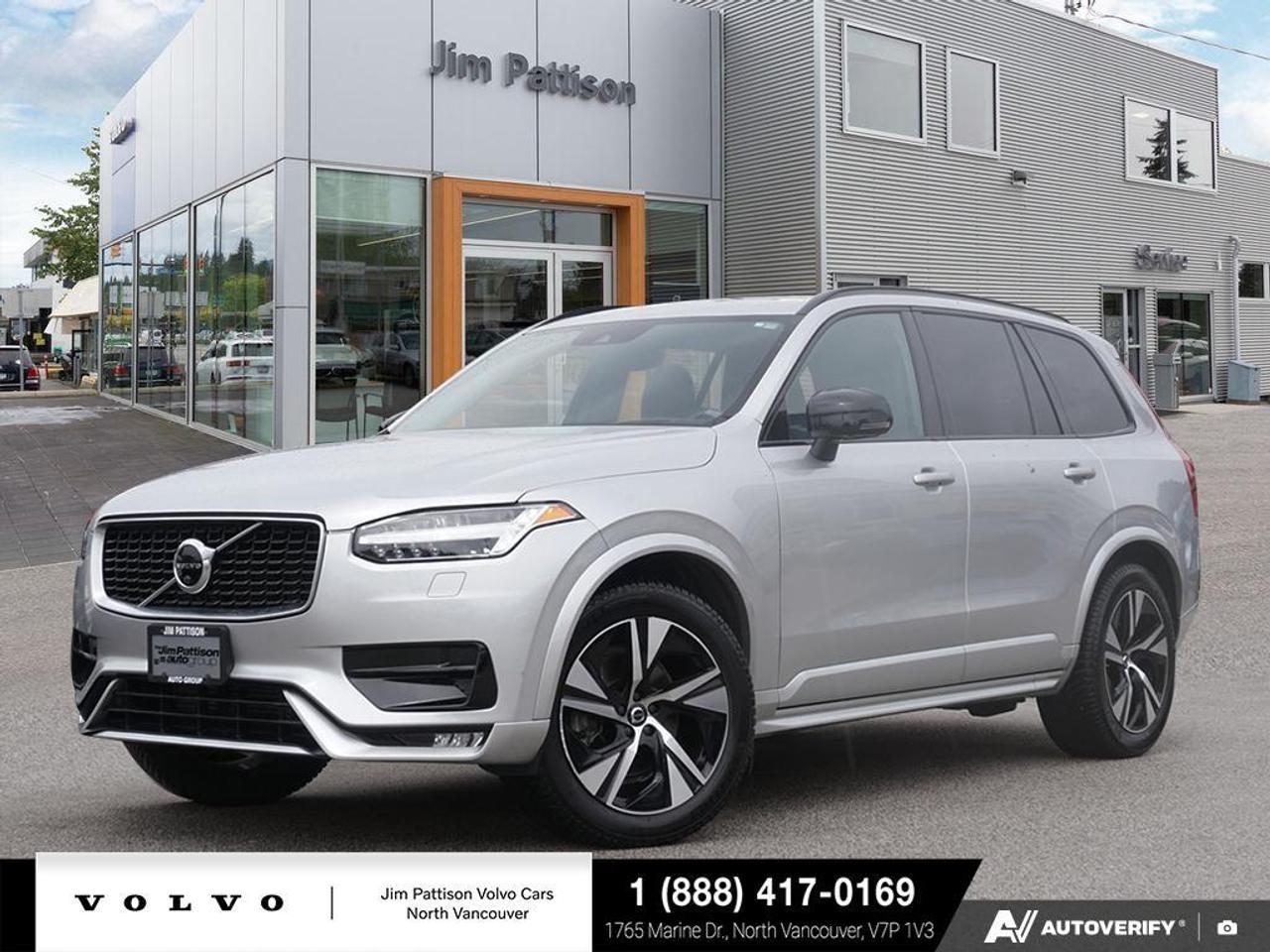 2020 Volvo XC90 T6 R-Design (7 Passenger)

Experience the perfect blend of Scandinavian luxury and sporty performance in this 2020 Volvo XC90 T6 R-Design. Finished in Bright Silver Metallic with Charcoal Nappa Leather seating, this seven-passenger SUV stands out with aggressive R-Design styling and Polestar Optimization for enhanced responsiveness and driving dynamics.

Equipped with the Premium Plus and Premium Packages, this XC90 features Pilot Assist with Adaptive Cruise Control, a Graphical Head-Up Display, 360&deg; Surround View Camera, BLIS with Intellisafe Surround, Heated Rear Seats, Heated Steering Wheel, Heated Wiper Blades, and HomeLink integration for everyday comfort and convenience. Additional highlights include a Protection Package, Load Securing Net, bumper cover, and Volvos renowned safety technology throughout.

Book your test drive with Jim Pattison Volvo Cars North Vancouver today and experience this XC90 R-Design for yourself.

Price includes documentation fee ($595) and VSA Transaction Levy ($10). Finance placement fee ($695) if applicable, GST and PST are additional. D#10969