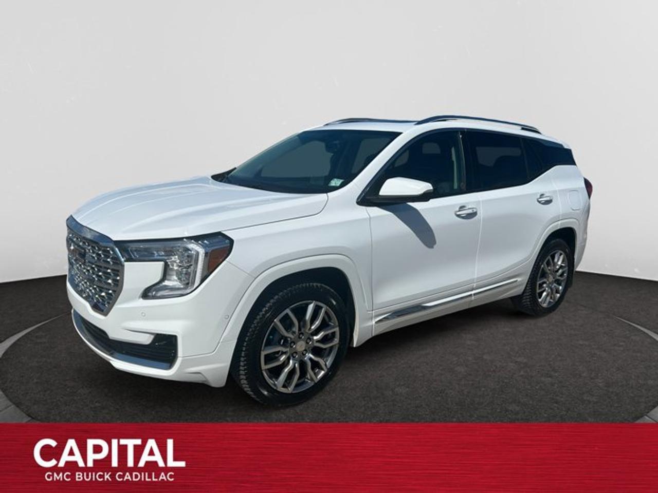 This AWD White Terrain Denali is the new top-of-the-line model bringing luxury to the compact crossover. This Denali has a 1.5L engine with a interior color. Distinguished by its honeycomb chrome grille, accents of satin-finish chrome and 18 satin chrome-clad aluminum wheels. Standard side blind zone alert and rear cross traffic alert are included on the Terrain Denali. Equipped with the spacious interior that youd expect from a larger SUV, the Denali offers seating for 5 and over 63 cubic feet of cargo space. The interior is equipped with heated, perforated leather front bucket seats and a MultiFlex 60/40 split-folding rear seat with a 3 position recline and the ability to slide almost 8 inches.You have the control with many great options that come standard in the Terrain including a 7 inch color touch-screen as your command center for all entertainment and options, a rear vision camera, remote keyless entry, steering wheel cruise, Bluetooth and audio controls. Looking for a rear-seat entertainment system? This is an optional feature that offers DVD playback available in twin head-restraint-mounded flip-up LCD screens. Safety is provided by 6 standard airbags, crumple zones, high-strength steel, and OnStar.Check out this vehicles pictures, features, options and specs, and let us know if you have any questions. Helping find the perfect vehicle FOR YOU is our only priority.P.S...Sometimes texting is easier. Text (or call) 306-801-9090 for fast answers at your fingertips!Dealer License #914248Disclaimer: All prices are plus taxes & fees. See dealer for Details. Dealer Permit # 914248