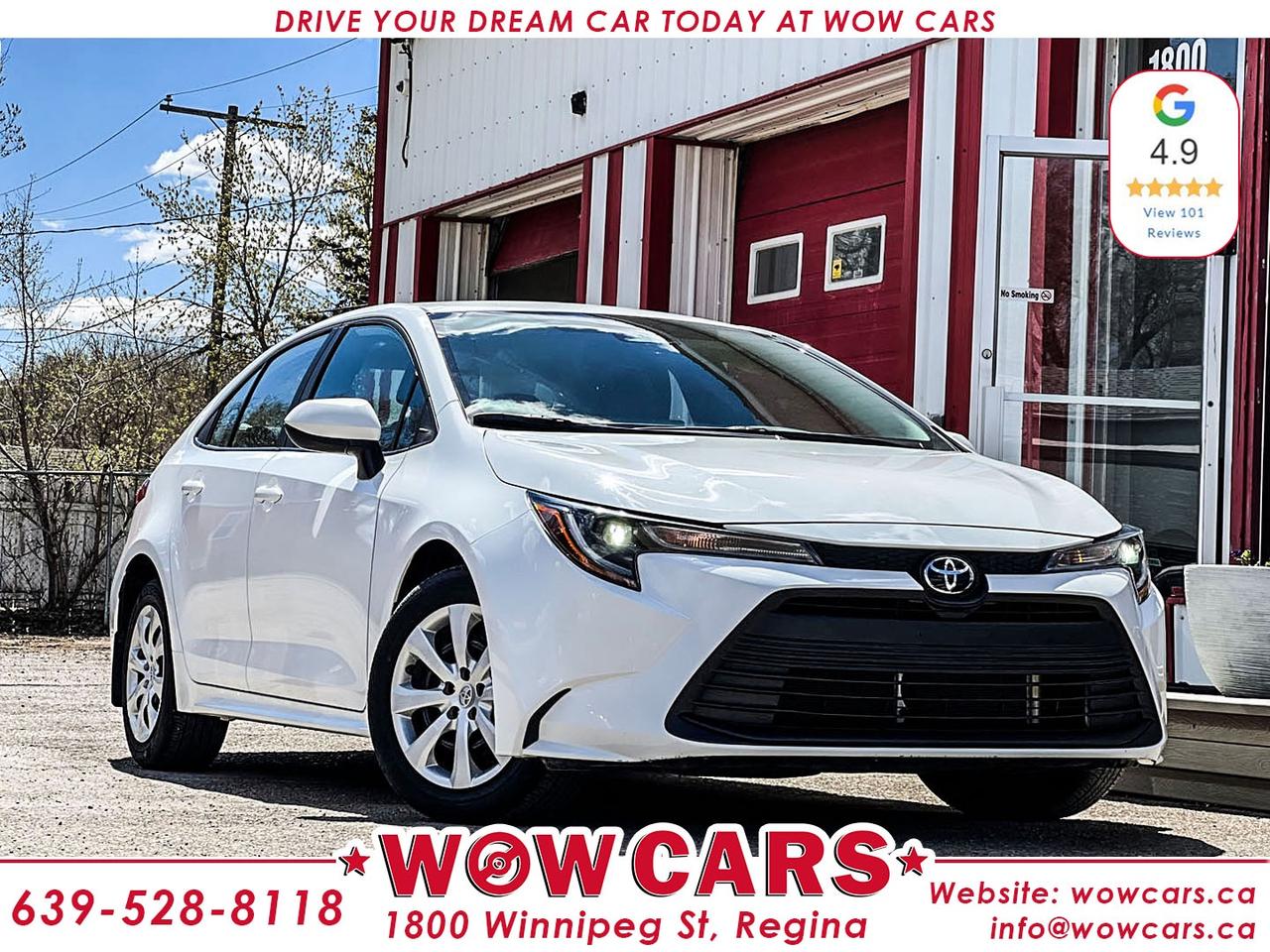 2024 Toyota Corolla LE Odometer: 30,622 Km <br/> Sale Price: $29,990+taxes <br/> Financing Available <br/> <br/> WOW Factors:- -Certified and mechanical inspection <br/> -No Accidents <br/> <br/> <br/> Highlight Features:--Wireless Apple Carplay, Android Auto <br/> -Lane Keep Departure <br/> -Front Collision Warning <br/> -Rear cross traffic alert <br/> -Backup-Camera <br/> -Heated Seats <br/> -Blind Spot Monitoring <br/> -Power Locks/ Power windows <br/> -Air Conditioning <br/> -Adaptive Cruise Control and much more. <br/> <br/> <br/> Financing Available Driven by Trust, Powered by Family  Your Destination for Quality Pre-Owned Vehicles <br/> At our family-owned dealership, customer satisfaction isnt just a goal  its our promise. We specialize in pre-owned Cars, SUVs, Vans, and Trucks, offering standout value with the WOW factors that set us apart. From exceptional Google reviews to unmatched after-sales service, we go above and beyond to make your experience seamless, transparent, and friendly. <br/> <br/> <br/> Visit WOW CARS Today at 1800 Winnipeg Street Regina, SK S4P1G2, or give us a call at (639) 528-8II8. <br/>