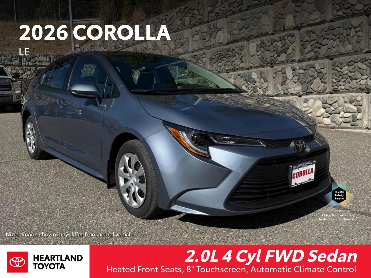 <p>A 2026 Toyota Corolla LE delivers the perfect blend of efficiency, comfort, and modern tech, making it an ideal daily driver for anyone who wants reliability without sacrificing style. Powered by a 2.0‑litre 4‑cylinder DOHC 16‑valve engine producing 169 hp and 151 lb‑ft of torque, the LE offers smooth, confident performance through its CVT automatic transmission. Inside, you&rsquo;ll find seating for five, heated front seats, a leather wrapped steering wheel and a user‑friendly 8 Toyota Multimedia system with wireless Apple CarPlay and Android Auto . Safety is front and centre with Toyota Safety Sense 3.0, including lane departure warning, lane keep assist, pre‑collision safety, and rear cross‑traffic alert.</p>