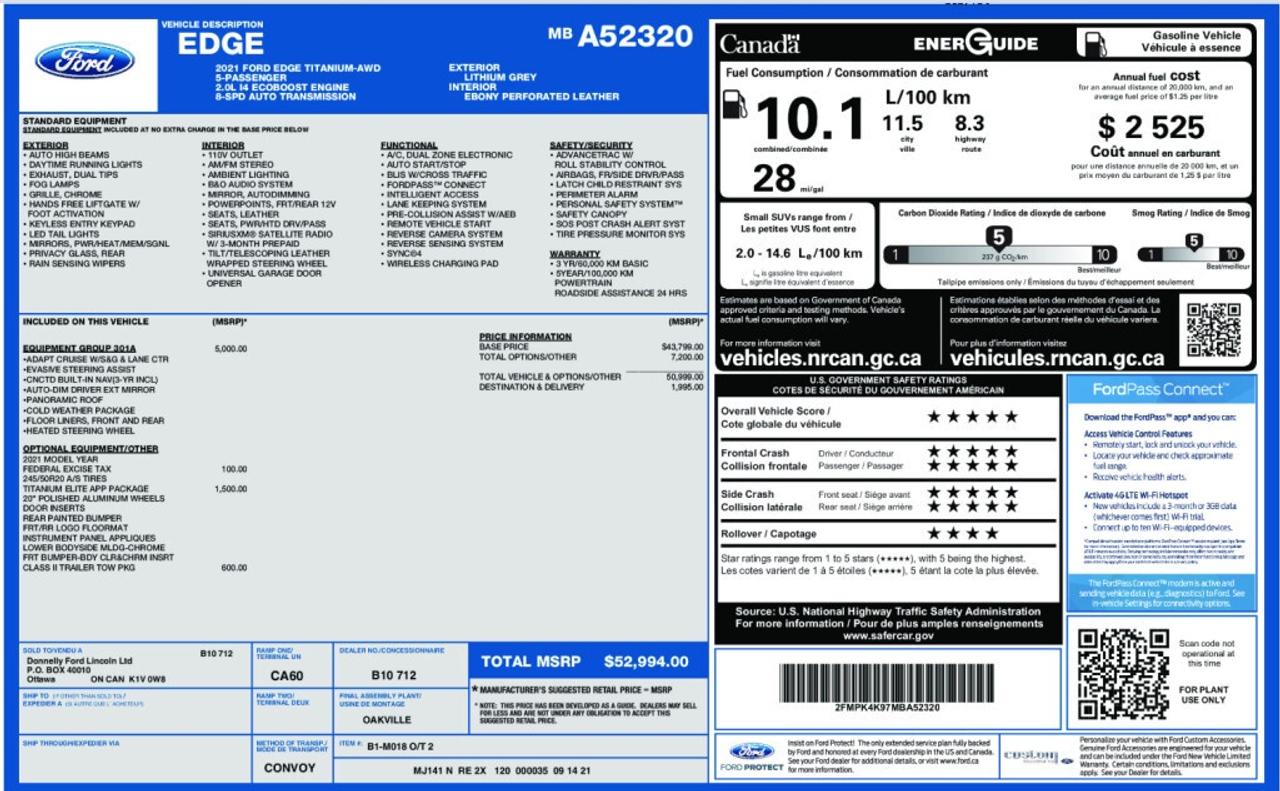 2021 Ford Edge Accident-Free Edge Titanium   Pano Roof   Elite Ap Photo