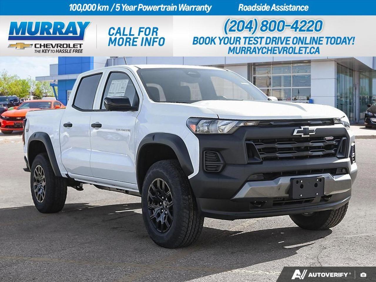 * SUMMIT WHITE * * ENGINE BLOCK HEATER * * JET BLACK EVOTEX SEAT TRIM *  Experience adventure and capability with the 2026 Chevrolet Colorado 4WD Trail Boss, now available in Winnipeg. This Crew Cab Pickup is designed to conquer any terrain, offering robust performance and cutting-edge technology that enhances your driving experience. The Turbocharged Gas I4 2.7L engine delivers an impressive 310 horsepower, ensuring you have all the power you need for both city commutes and off-road escapades. Paired with an efficient 8-Speed Automatic transmission, the Colorado Trail Boss provides seamless shifting and remarkable control.  Inside, the Colorado is a sanctuary of comfort and convenience with the Trail Boss Convenience Package II. Enjoy the luxury of a heated steering wheel and heated front seats, perfect for those chilly Winnipeg mornings. The 8-way power driver seat with power lumbar support ensures you find the perfect driving position, while the wireless charging feature keeps your devices powered on the go.  The Technology Package adds another layer of safety and connectivity. With Adaptive Cruise Control, HD Surround Vision, and Rear Pedestrian Alert, you can navigate the roads of Winnipeg with confidence and peace of mind. Additionally, keyless start and remote starter functionality make every drive more convenient, while the HD Surround Vision offers unparalleled visibility, making parking and maneuvering a breeze.  Dealer Permit #1740