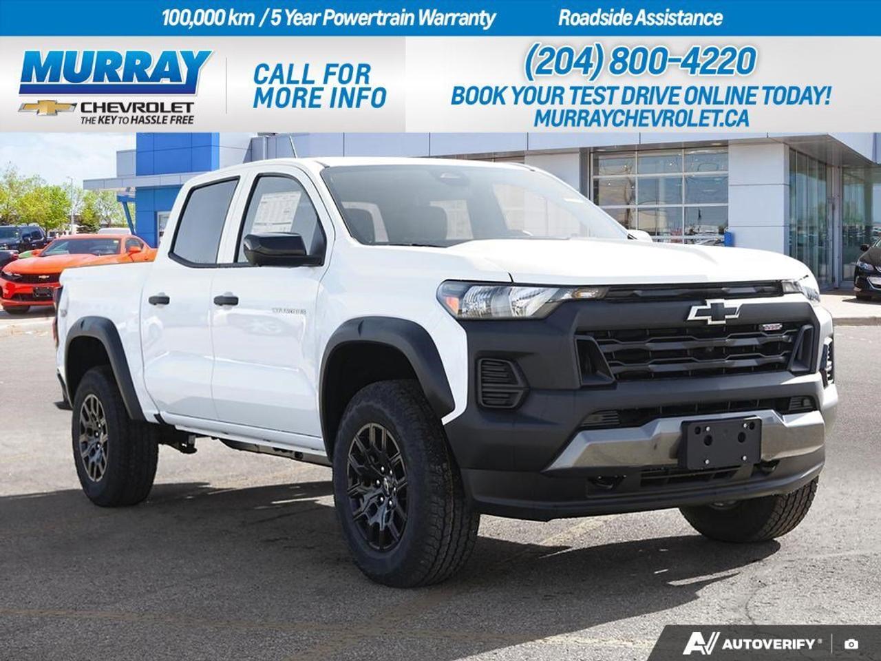 * SUMMIT WHITE * * ENGINE BLOCK HEATER * * JET BLACK EVOTEX SEAT TRIM *  Step into the future of driving with the 2026 Chevrolet Colorado 4WD Trail Boss. This Crew Cab Pickup is a true standout in the bustling city of Winnipeg, designed to conquer both urban streets and rugged trails with ease. The powerful Turbocharged Gas I4 2.7L engine, boasting an impressive 310 horsepower and 430 lb-ft of torque, ensures that you have the muscle needed for any adventure. Paired with an 8-Speed Automatic transmission, shifting is seamless, offering you the smooth ride you desire.  The Trail Boss Convenience Package II elevates your driving experience with features like an 8-way power drivers seat, heated front seats, and a heated steering wheel. The wireless charging pad ensures that your devices stay powered on the go, while the remote start feature allows you to start your journey with ease. Advanced safety features, such as Adaptive Cruise Control, Rear Pedestrian Alert, and HD Surround Vision, are part of the Technology Package, providing you with peace of mind on every drive.  Inside, the Jet Black Evotex Seat Trim offers a touch of luxury, complemented by the intuitive layout of controls and modern technology. From the back-up camera to the smart device integration, every element is designed to keep you connected and in control. Whether youre navigating through city traffic or exploring off-road, the 2026 Chevrolet Colorado 4WD Trail Boss is ready to take on any challenge.  Dealer Permit #1740