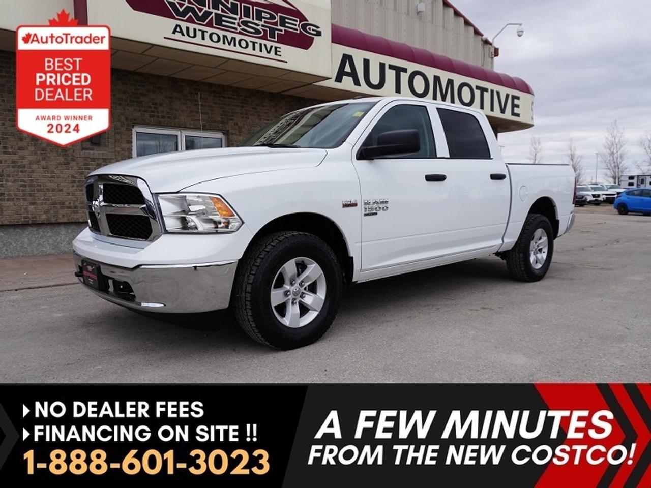 *** Dealer arranged financing on site! Quick, Simple,  no calls or waiting on bank appointments required!! Drive away today ***   NO ADMINISTRATION FEES!!

2023 RAM 1500 SLT CREW CAB  -- 4x4 Off-Road Package  --  LOW KMS!! -- 5.7L Hemi VVT V8 engine with fuel saver MDS  --  Short Box w/ Heavy Duty Bed Liner -- 6 Passenger seating  Rear Back-up camera  --  Steering wheel mounted controls  --  10-way power driver seat   Factory integrated Trailer brake controller, tow/haul mode selector -- 8-Speed TorqueFlite automatic transmission   -- Heated mirrors --   Uconnect multimedia touchscreen with Sirius XM capability and Bluetooth! 

Clean history, no accidents, and only 57,000 KMS!! 

Features
- 8-Speed TorqueFlite automatic transmission
- 115-volt auxiliary power outlet
- Air conditioning
- Steering wheel-mounted audio and cruise controls
- ParkView Rear BackUp Camera
- Supplemental side curtain airbags
- Supplemental side airbags
- Supplemental front seat-mounted side airbags
- 4-wheel antilock disc brakes
- Electronic Stability Control
- Tire pressure monitoring system
- Automatic headlamps
- 4 pin wiring harness
- Engine block heater
- 12volt auxiliary power outlet
- Power windows with front 1-touch up and down
- SiriusXM satellite radio compatible
- Hands-free phone communication
- Power 10way driver seat
- Rear-seat cupholders
- Heavy Duty Bed Liner
- Tow hooks
- Class IV hitch receiver
- Transfer case skid plate shield
- Front suspension skid plate
- Anti-spin differential rear axle
- Trailer Brake Control
-  Newer 17 In - All Terrain Tires
- Uconnect&reg; infotainment system
- Mopar front and rear all-weather floor mats
- Traction control
- Tow/haul mode
- Heated mirrors

Comes with a Manitoba Safety Certification, and we have many Extended Powertrain warranties available on your vehicle purchase up to 10-year coverage (on eligible vehicles see dealer for details). Financing on site with Zero down financing OAC. Trades accepted. View at Winnipeg West Automotive Group, 5195 Portage Ave. (only a couple of minutes past the new Costco) Dealer permit # 6007, Call now 1(888) 601-3023. This Car is located in Winnipeg Manitoba,  however we can have it shipped anywhere in North America relatively inexpensively.