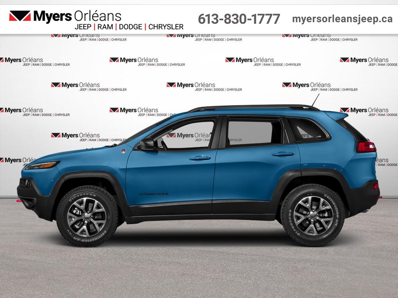 <b>Off-Road Suspension,  Leather Seats,  Aluminum Wheels,  Rear View Camera,  UConnect!</b><br> <br> The 2018 Jeep Cherokee can deliver plenty of off-roading capability, but the bigger story is that its civilized and comfortable enough to drive to work every day. This 2018 Jeep Cherokee is fresh on our lot in Orleans.<br> <br>When the freedom to explore arrives alongside exceptional value, the world opens up to offer endless opportunities. This is what you can expect with this 2018 Jeep Cherokee. With an exceptionally smooth ride and an award-winning interior, the Cherokee can take you anywhere in comfort and style. Experience adventure and discover new territories with the unique and authentically crafted Jeep Cherokee, a major player in Canadas best-selling SUV brand.<br> <br>This SUV has 153,000 km. Its Hydro Blue Pear in colour and is completely accident free based on the <a href=https://vhr.carfax.ca/?id=BDySgKpStrKKNrOjLn6s7NeWoG70Z6ZG target=_blank>CARFAX Report</a>. It has an Automatic transmission and is powered by a 271HP 3.2L V6 Cylinder Engine. <br> <br> Our Cherokees trim level is Trailhawk. Travel in style with this off-road-ready Cherokee Trailhawk. It comes loaded with 4-wheel drive capability, aluminum wheels and off-road suspension, skid plates, leather seats, Uconnect 3C with a 8.4 inch screen, a rearview camera, keyless entry and much more. This vehicle has been upgraded with the following features: Off-Road Suspension, Leather Seats, Aluminum Wheels, Rear View Camera, UConnect, Remote Keyless Entry.<br> To view the original window sticker for this vehicle view this <a href=http://www.chrysler.com/hostd/windowsticker/getWindowStickerPdf.do?vin=1C4PJMBX0JD592894 target=_blank>http://www.chrysler.com/hostd/windowsticker/getWindowStickerPdf.do?vin=1C4PJMBX0JD592894</a>. <br/><br> <br>To apply right now for financing use this link: <a href=https://www.myersorleansjeep.ca/apply-for-financing/ target=_blank>https://www.myersorleansjeep.ca/apply-for-financing/</a><br> <br/><br>The road to new driving experiences begins in our inventory, where youll find an incredible array of brand-new cars, trucks, minivans, and SUVs, including two of our bestselling models, the Dodge Ram 1500 and the Dodge Grand Caravan. If you want to know what the cutting edge of automotive technology looks like, all you have to do is visit Myers Orleans Jeep! Each model comes loaded with the convenient features and cool technology that help make every trip memorable. Looking for additional everyday luxury at a price thats incredibly wallet-friendly? Choose from our selection of quality pre-owned models! If you can think of a road, our friendly and knowledgeable sales team will help you find the perfect vehicle to drive it.<br><br>We may be a well-established dealership thats been part of the community for many years, but that doesnt mean were stuck in the past! At Myers Orleans Jeep, were proud to provide a fresh, modern approach to car buying. Using our array of online tools, you can browse our extensive inventory, schedule a service appointment, order parts, and even apply for credit from wherever youve got a connection. Our goal is to create relationships that will last, and we know that the best way to do this is by providing a dealership experience thats based on honesty, transparency, trust, and a commitment to customers. Stop by today and discover all the ways we go above and beyond for you.<br><br> Come by and check out our fleet of 40+ used cars and trucks and 80+ new cars and trucks for sale in Orleans.  o~o