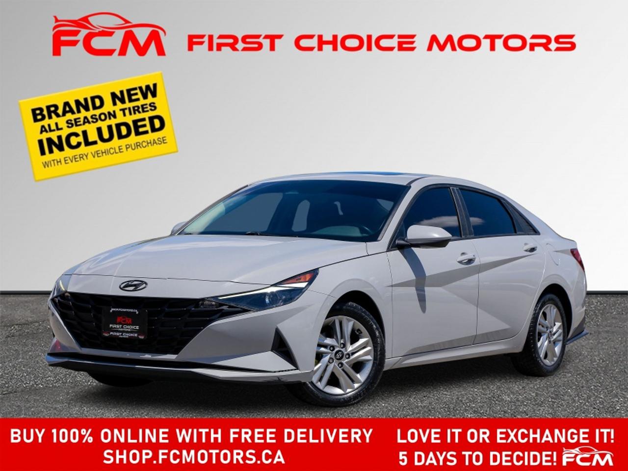 ** ** SPECIAL LIMITED TIME OFFER ** ** PURCHASE ANY VEHICLE THIS WEEK AND RECEIVE 4 BRAND-NEW ALL-SEASON TIRES AT NO ADDITIONAL COST!!! DON   T MISS THIS EXCLUSIVE CHANCE TO UPGRADE YOUR RIDE AND STAY PREPARED FOR ANY WEATHER!!! <br><br>EXCITING NEWS FROM FIRST CHOICE MOTORS! Our brand-new online showroom is now open to the public, bringing the ultimate car shopping experience right to your fingertips! Enjoy a 100% online car shopping experience, with over 500 certified vehicles in stock, comprehensive protection plans, and thousands of new auto parts & accessories available! Plus, for a limited time, were offering FREE deliveries across Ontario on all vehicle purchases! Dont miss out   visit Shop.fcmotors.ca to find and upgrade your perfect vehicle today!<br><br>Welcome to First Choice Motors, the largest car dealership in Toronto of pre-owned cars, SUVs, and vans priced between $5000-$15,000. With an impressive inventory of over 300 vehicles in stock, we are dedicated to providing our customers with a vast selection of affordable and reliable options. <br><br>Were thrilled to offer a used 2021 Hyundai Elantra PREFERRED, silver color with 162,000km (STK#9870) This vehicle was $15990 NOW ON SALE FOR $14990. It is equipped with the following features:<br>- Automatic Transmission<br>- Sunroof<br>- Heated seats<br>- Bluetooth<br>- Apple CarPlay<br>- Reverse camera<br>- Alloy wheels<br>- Power windows<br>- Power locks<br>- Power mirrors<br>- Air Conditioning<br><br>At First Choice Motors, we believe in providing quality vehicles that our customers can depend on. All our vehicles come with a 36-day guarantee on all safety related items. We also offer additional warranty options up to 5 years for our customers who want extra peace of mind.<br><br>Furthermore, all our vehicles are sold fully certified with brand new brakes rotors and pads, a fresh oil change, and brand new set of all-season tires installed & balanced. You can be confident that this car is in excellent condition and ready to hit the road.<br><br>At First Choice Motors, we believe that everyone deserves a chance to own a reliable and affordable vehicle. Thats why we offer financing options with low interest rates starting at 7.9% O.A.C. Were proud to approve all customers, including those with bad credit, no credit, students, and even 9 socials. Our finance team is dedicated to finding the best financing option for you and making the car buying process as smooth and stress-free as possible.<br><br>Our dealership is open 7 days a week to provide you with the best customer service possible. We carry the largest selection of used vehicles for sale under $9990 in all of Ontario. We stock over 300 cars, mostly Hyundai, Chevrolet, Mazda, Honda, Volkswagen, Toyota, Ford, Dodge, Kia, Mitsubishi, Acura, Lexus, and more. With our ongoing sale, you can find your dream car at a price you can afford. Come visit us today and experience why we are the best choice for your next used car purchase!<br><br>All prices include $22.00 OMVIC Fee.  Excludes, license plates, ownership registration and ONTARIO HST (13%)<br>*No Credit Card payments can be accepted for Vehicle Purchases*