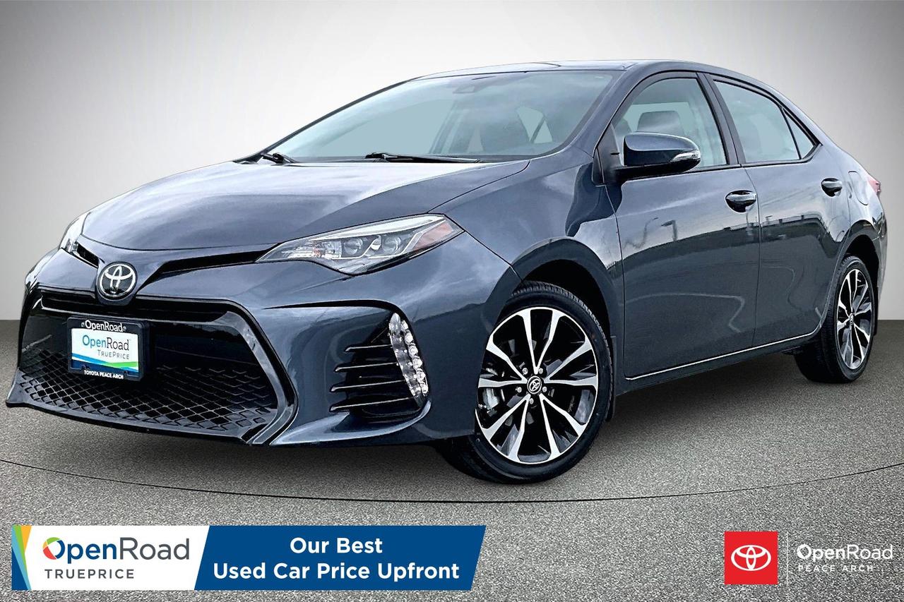 The 2017 Toyota Corolla XSE is the top sport-oriented trim of the Corolla lineup, blending Toyota reliability with premium comfort and athletic styling. It features a 1.8-litre four-cylinder engine producing 132 horsepower paired with a smooth CVT automatic transmission. Standard equipment includes 17-inch alloy wheels, LED headlights, a power moonroof, SofTex leather-trimmed heated front seats, an eight-way power driver&rsquo;s seat, smart key with push-button start, and integrated navigation with a 7-inch touchscreen and SiriusXM. Safety is a major highlight, with Toyota Safety Sense P including pre-collision braking, lane departure alert, adaptive cruise control, and automatic high beams. Sport-tuned suspension and unique XSE badging complete this well-equipped compact sedan.  Have confidence with your OpenRoad purchase! Every OpenRoad Certified Pre-Owned vehicle comes fully reconditioned and complete with a comprehensive 153 point mechanical inspection, a CarFax history & lien report, a 3-Day Money Back Guarantee, a 30-Day/2,000 kms Exchange Policy, a 90-Day/5,000 kms Powertrain Warranty, guaranteed clear title, and membership to our exclusive Club OpenRoad! As a proud member of the OpenRoad Auto Group, a trusted name since 2000 serving the Lower mainland (including White Rock, Surrey, Langley, Maple Ridge, Delta, Richmond, Mission and beyond) with outstanding Toyota vehicles, Toyota parts, and Toyota service since 1966! OpenRoad Toyota Peace Arch is a &ldquo;True Price&rdquo; dealer, meaning no inflated prices, and no need for back and forth haggling! We use up to the minute technology offering LIVE MARKET VALUE PRICING to ensure you are receiving the most competitive price possible on all of our Pre-Owned vehicles!  All advertised vehicle prices do not include our $699 documentation fee.
